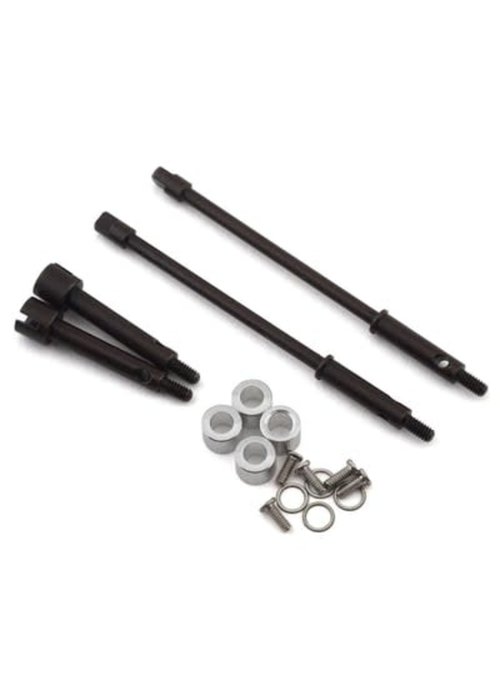 Hot Racing HRASXTF39W04 Hot Racing Axial SCX24 +4mm Wide Track Steel Drive Stub Axle Set