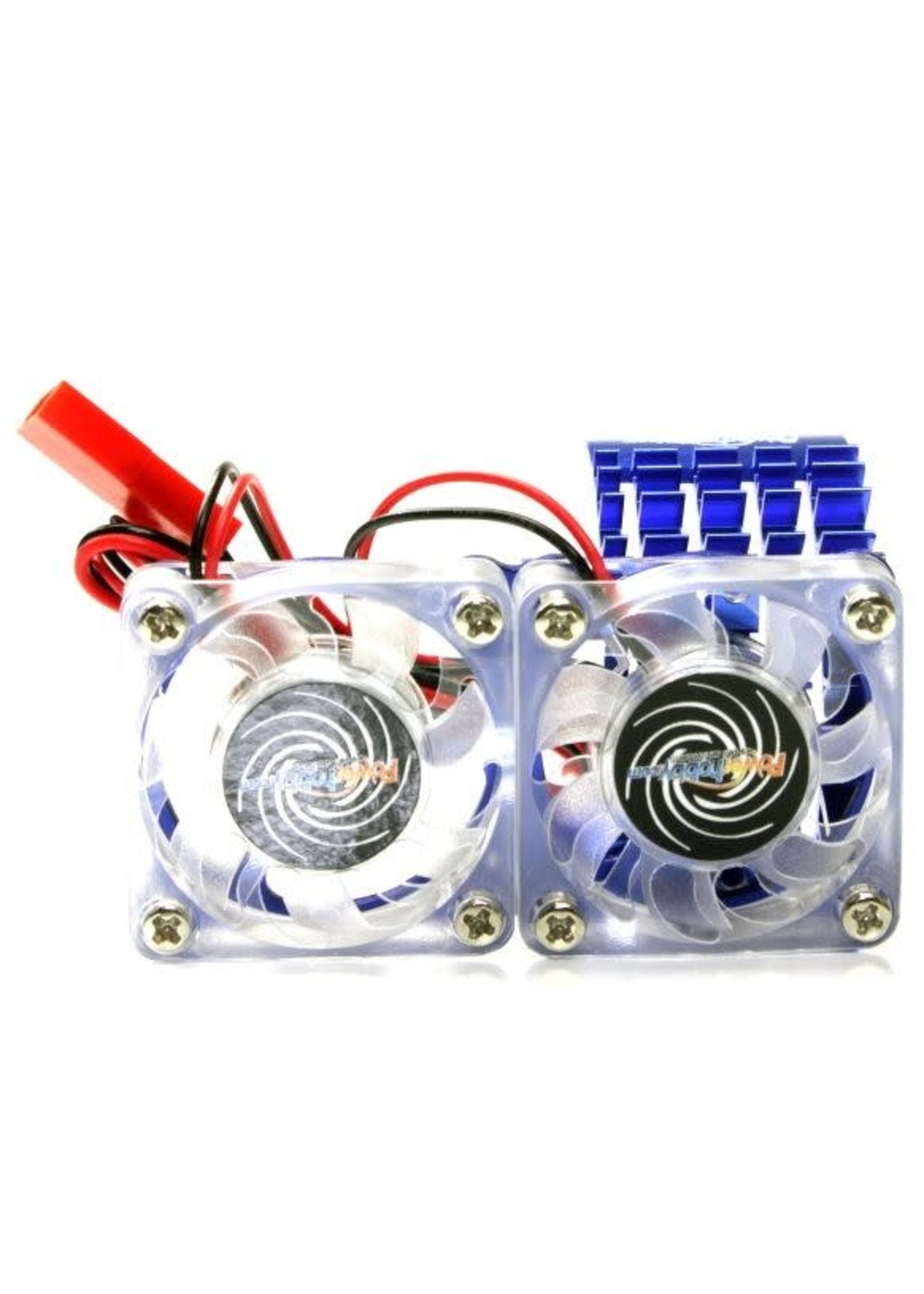 Power Hobby PHBFSBLUE Powerhobby Aluminum Motor Heatsink Twin Dual Cooling Fan Traxxas Slash 4x4 Blue