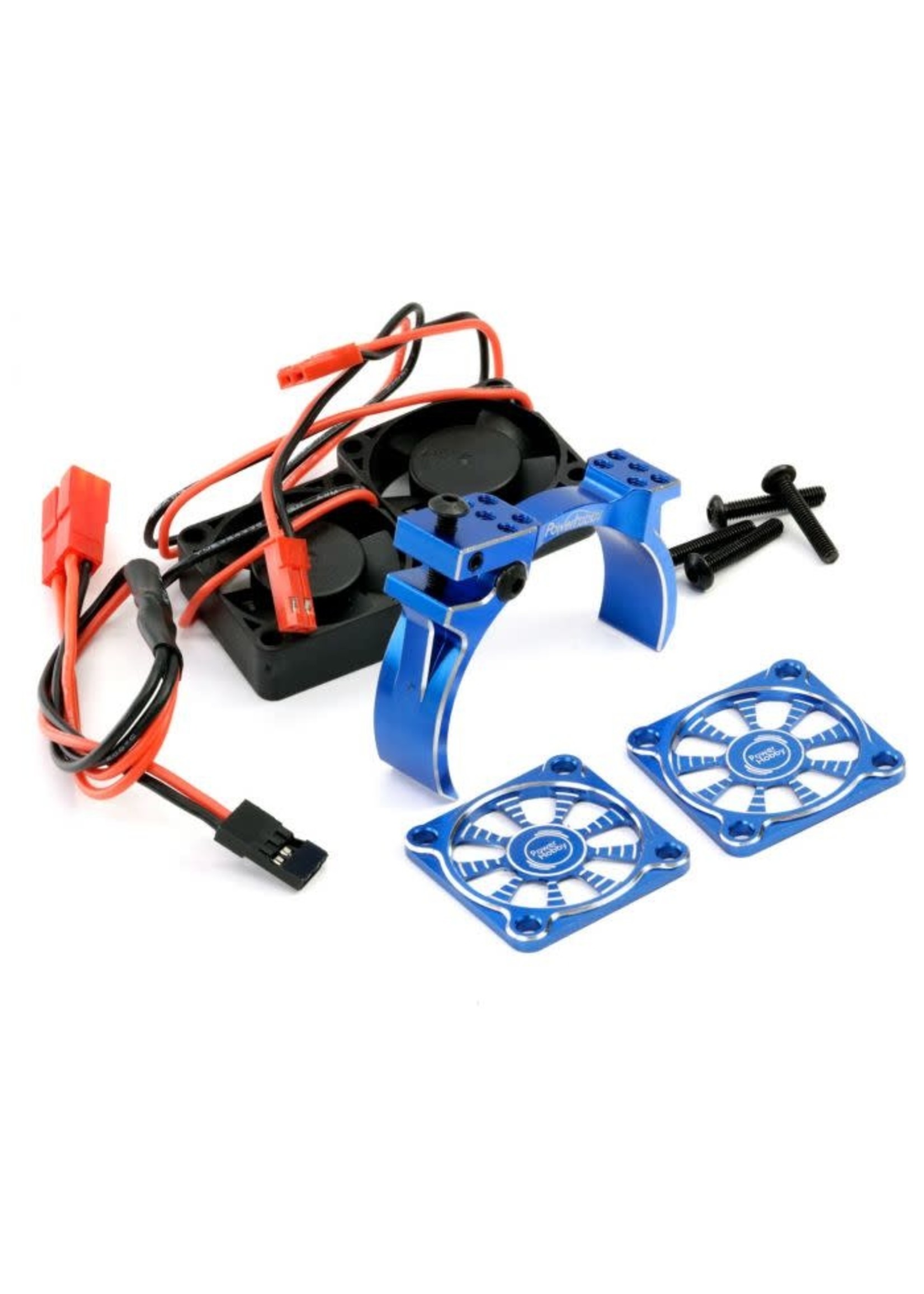 Power Hobby PH1295BLUE Powerhobby 1/8 Aluminum Heatsink 30mm Twin Turbo High Speed Cooling Fans 28K Blue