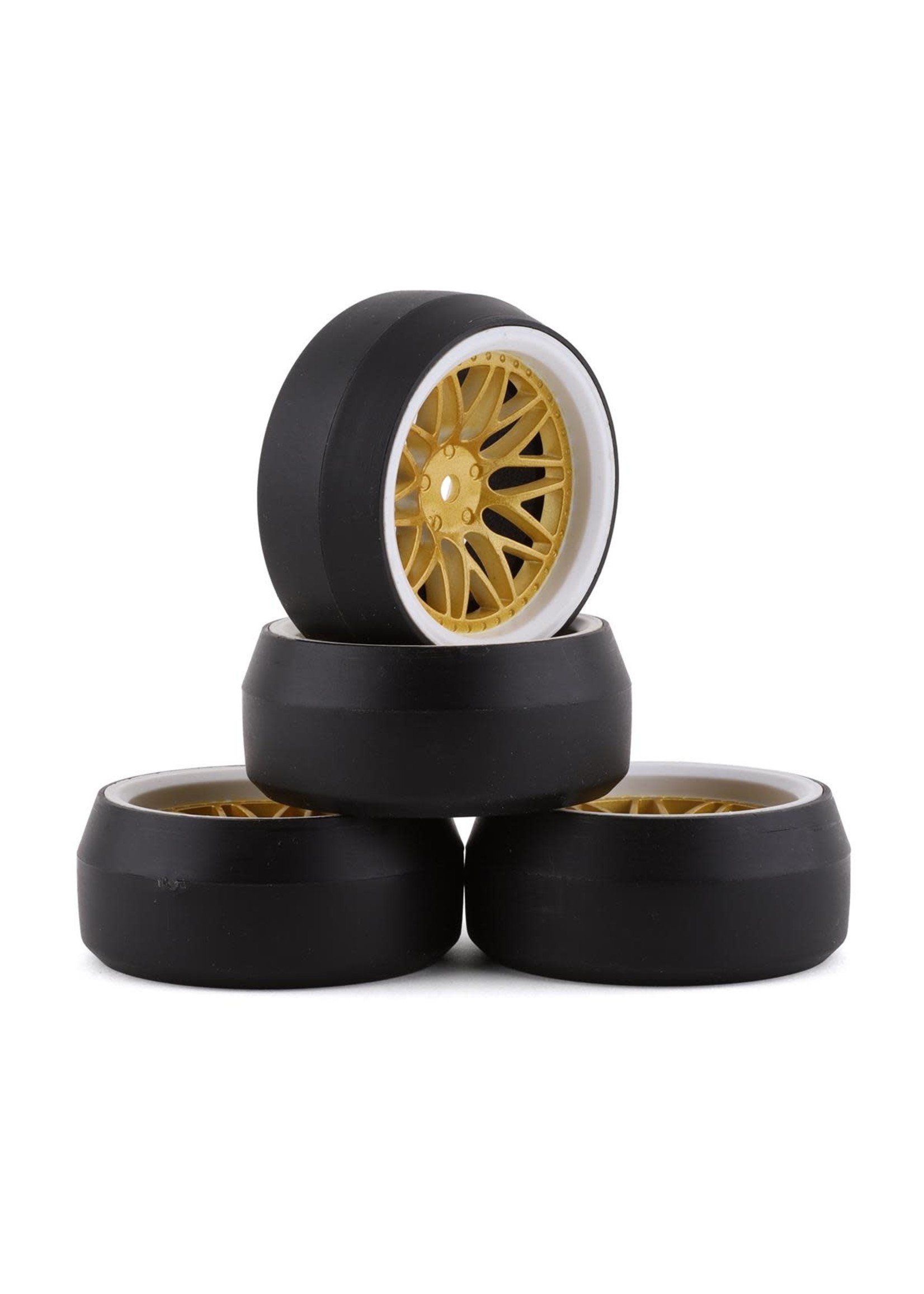 Yeah Racing YEA-WL-0088 Yeah Racing Spec D Pre-Mounted Drift Tires w/LS Mesh Wheels (White/Gold) (4) w/12mm Hex & 6mm Offset