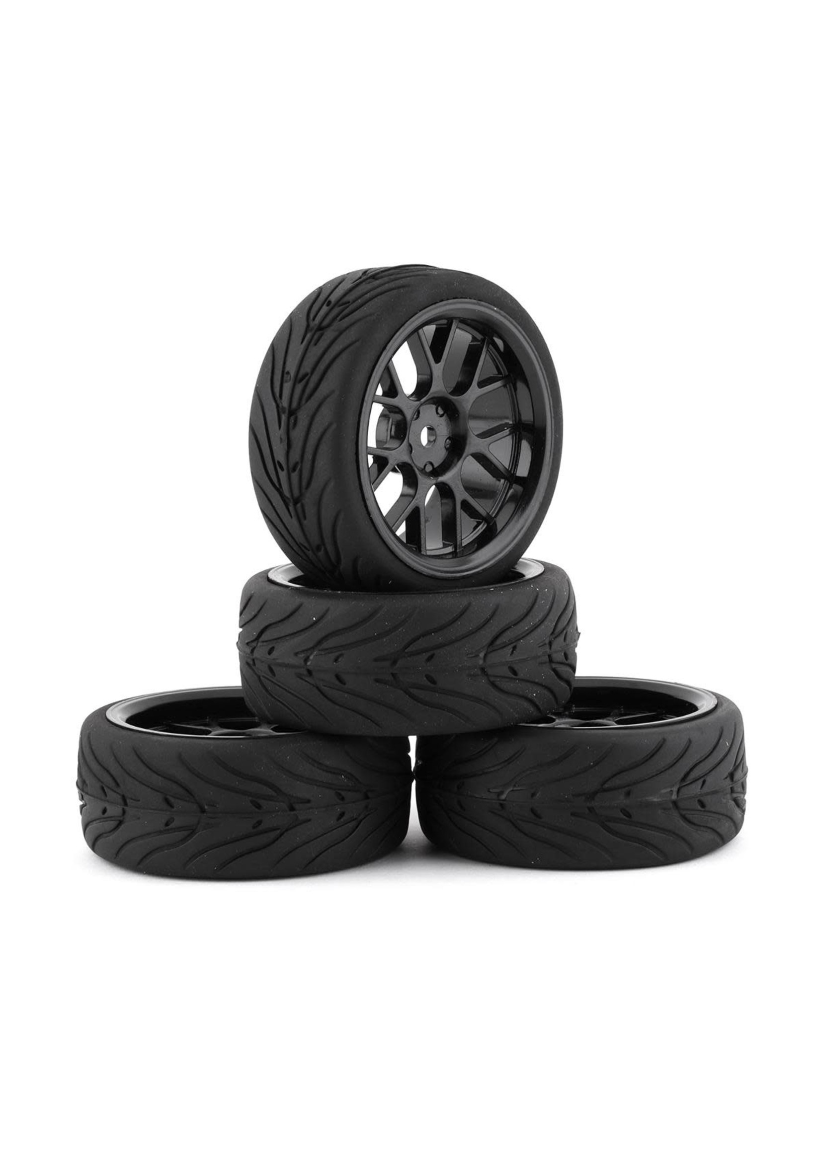 Yeah Racing Yeah Racing Spec T Pre-Mounted On-Road Touring Tires w/CS Wheels (Black) (4) w/12mm Hex & 3mm Offset