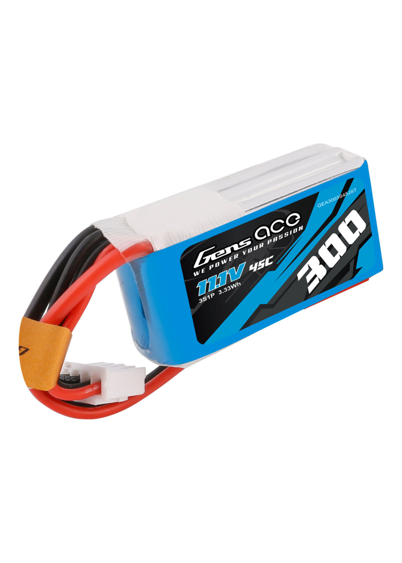 Gens ace GEA3003S45JST Gens Ace 300 MAh 11.1V 45C 3S1P Lipo Battery Pack With JST Plug