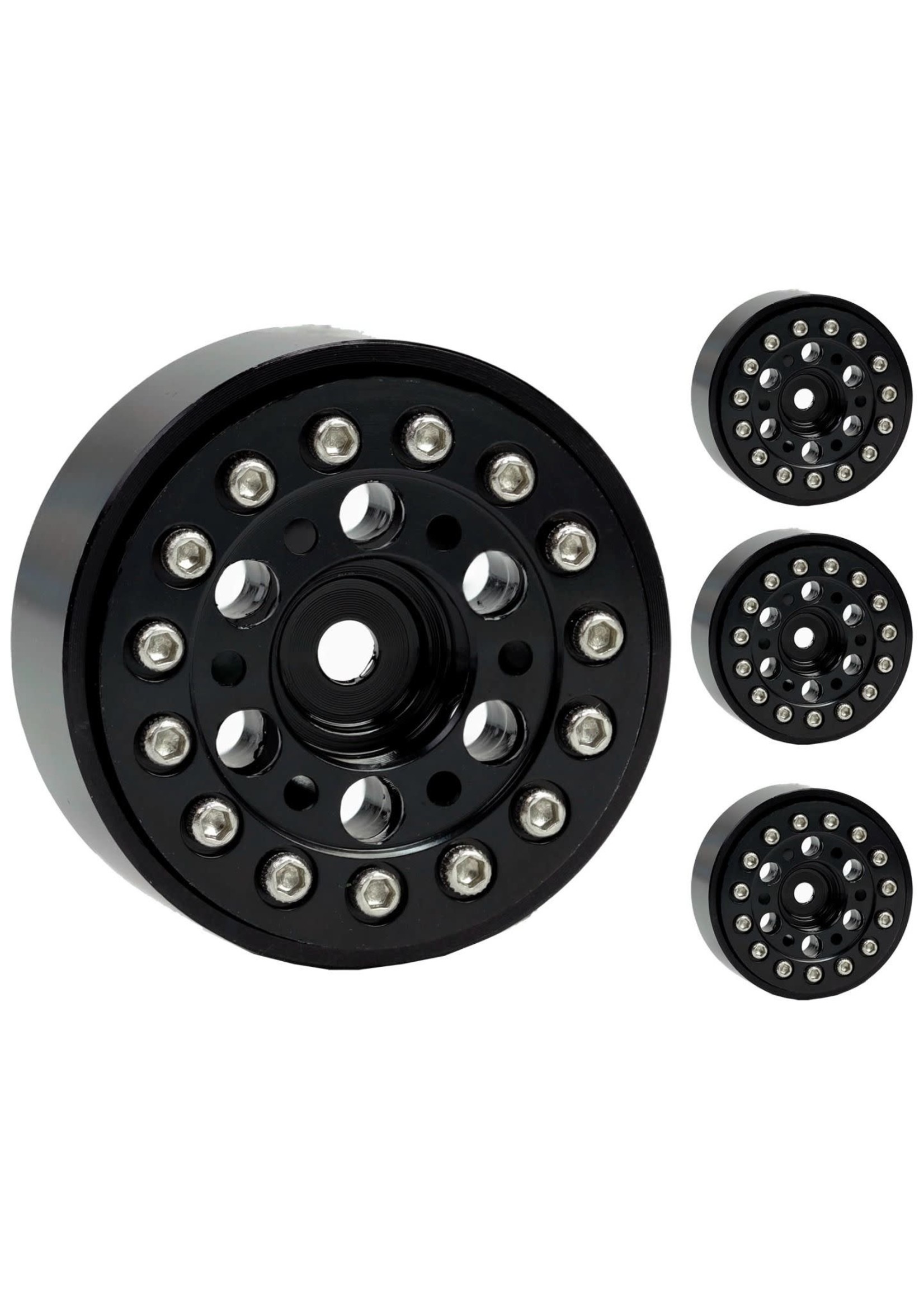 Power Hobby PHSCX24135-BLACK Powerhobby 1.0" Axial SCX24 Aluminum Beadlock Crawler Wheels 1/24 Jeep Bronco Black
