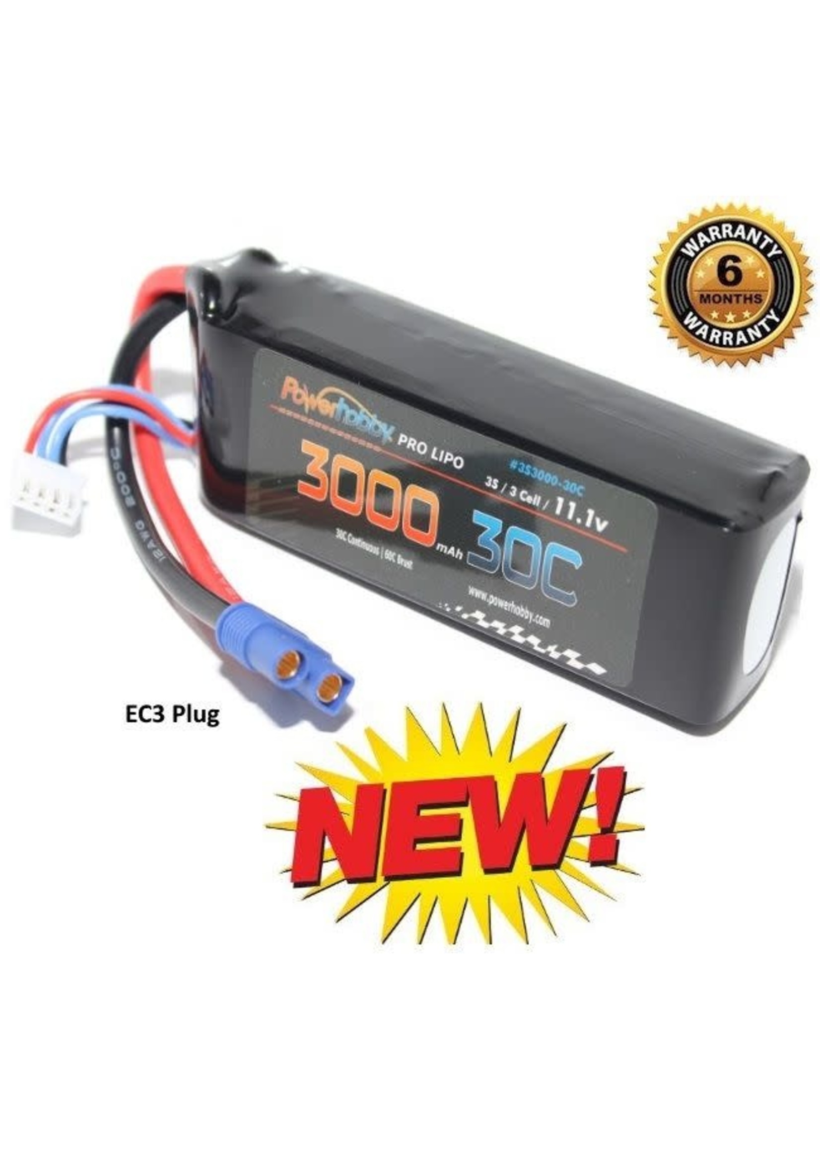 Power Hobby Powerhobby 3S 11.1V 3000mAh 50C Lipo Battery w EC3 Connector / Plug 50C Continous / 100C Brust