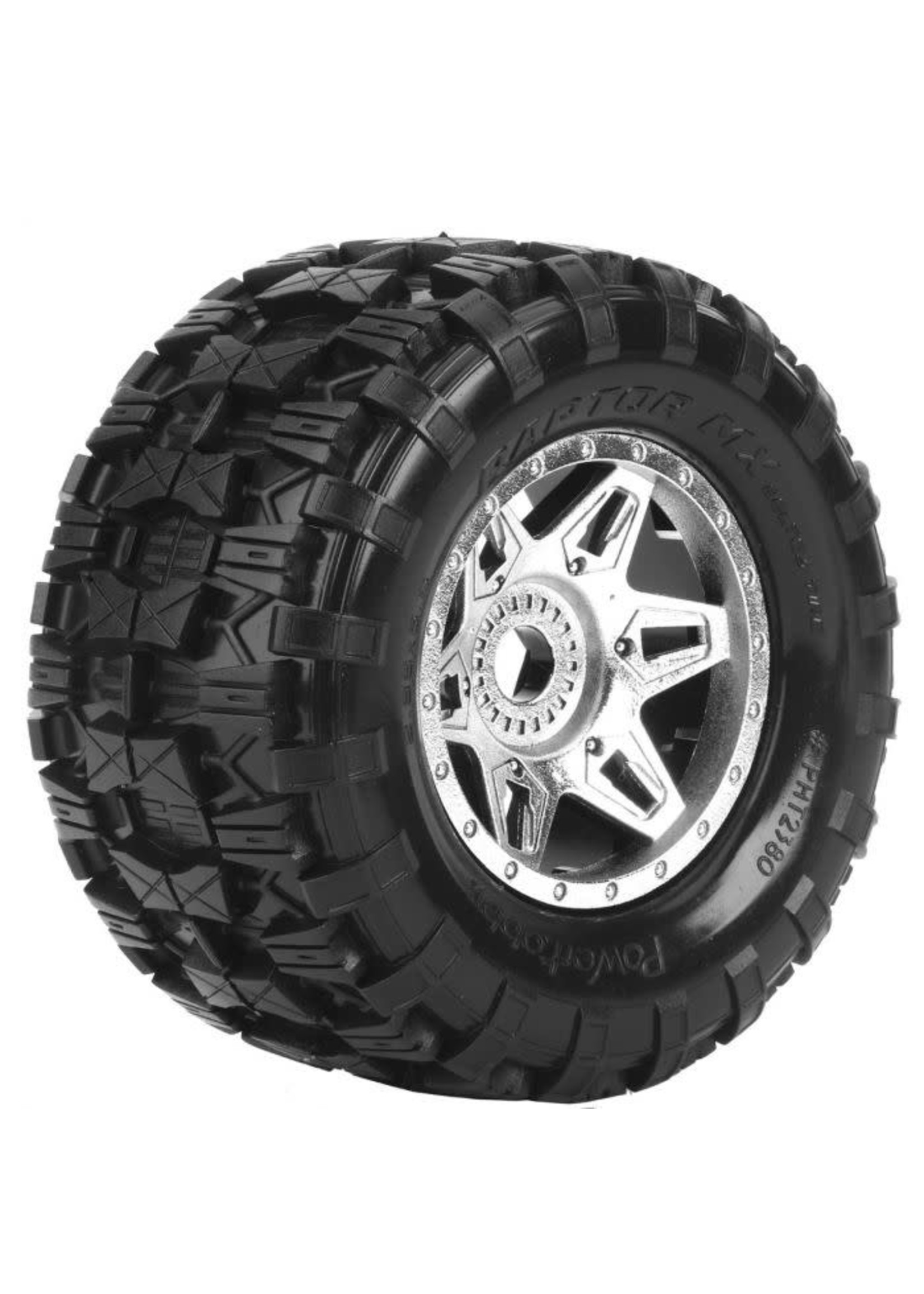 Power Hobby Powerhobby Raptor MX Belted All Terrain Tires Mounted 17mm Traxxas Maxx Chrome