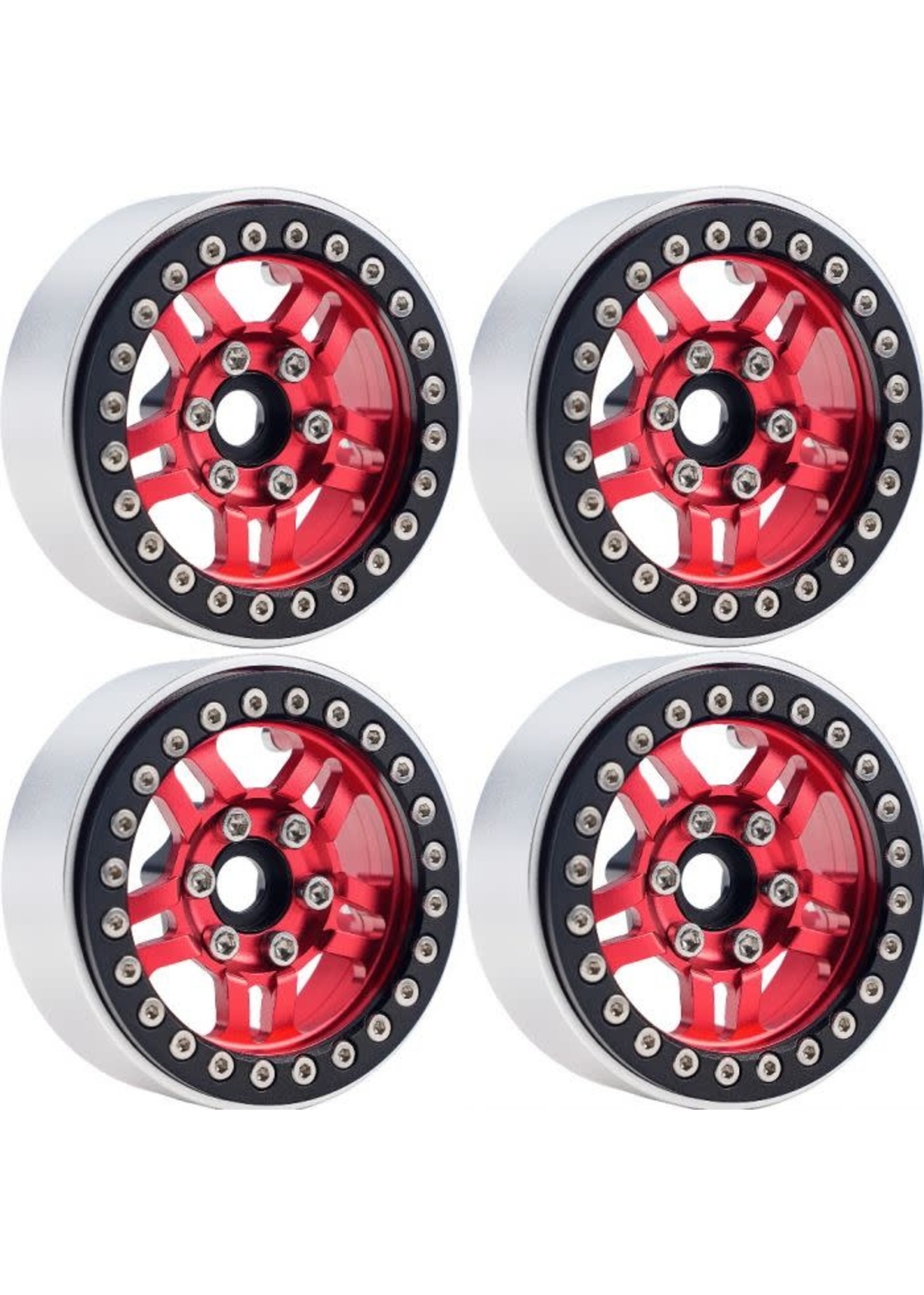 Power Hobby Powerhobby B4 Aluminum 1.9 Beadlock Wheels 9mm Hubs Red (4) 1/10 Rock Crawler