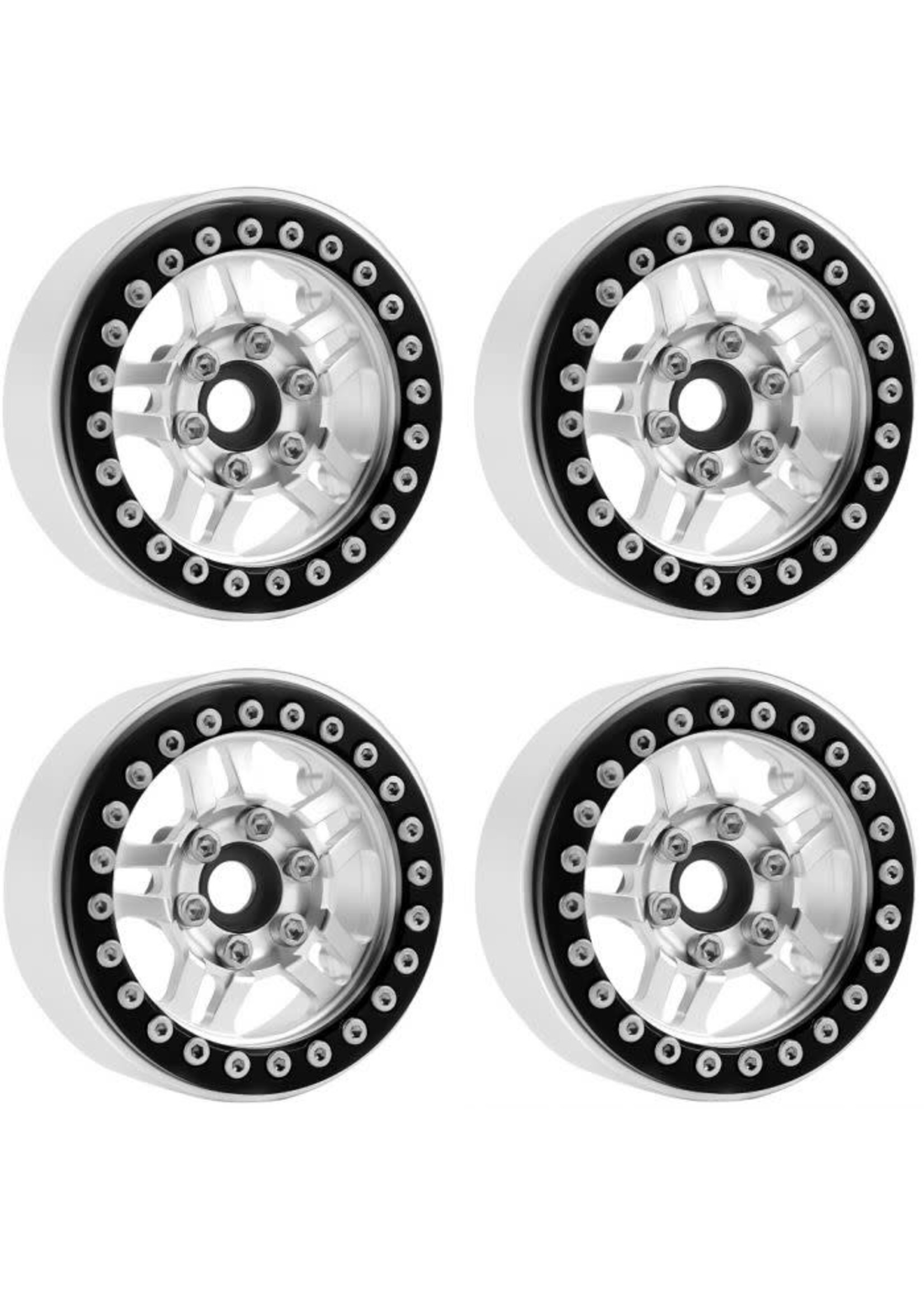 Power Hobby Powerhobby B4 Aluminum 1.9 Beadlock Wheels 9mm Hubs Silver (4) 1/10 Rock Crawler
