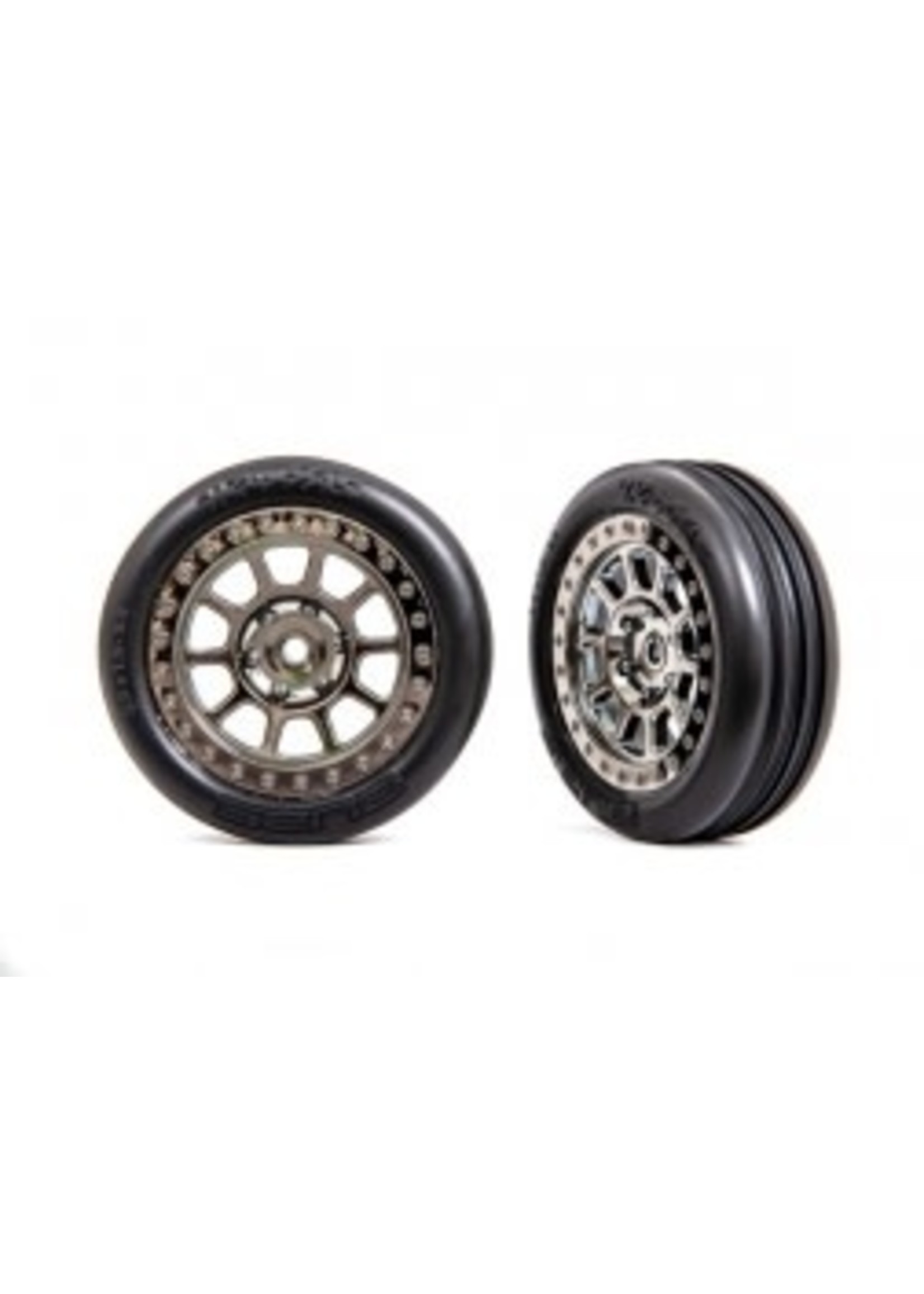 Traxxas Tires & wheels, assembled (2.2" black chrome wheels, Alias® ribbed 2.2" tires) (2) (Bandit® front, medium compound w/ foam inserts)