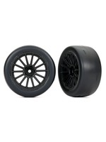 Traxxas Tires & wheels, assembled, glued (multi-spoke black wheels, 2.0" slick tires, foam inserts) (rear) (2)