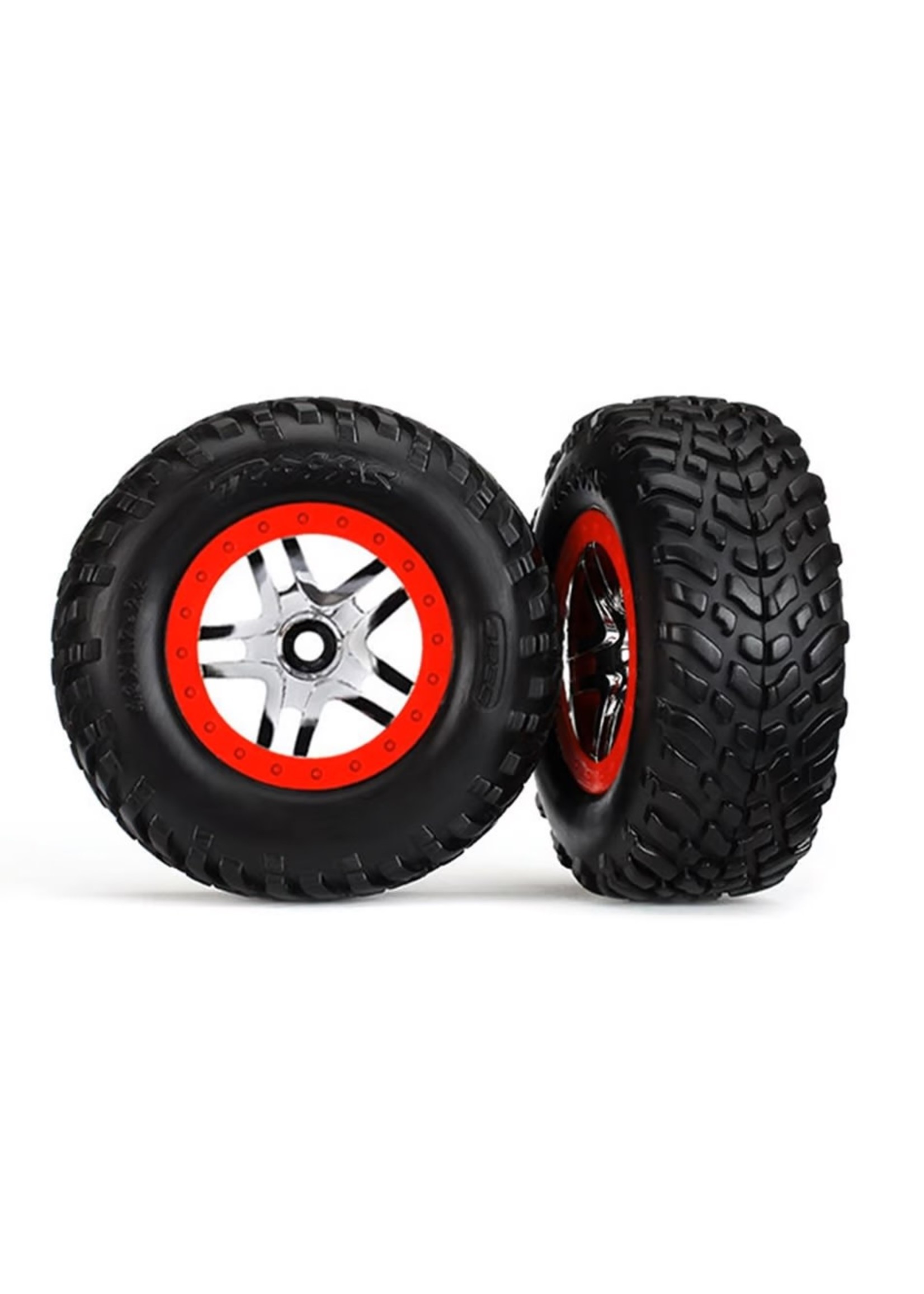 Traxxas 6891R Traxxas 4WD/2WD Mounted SCT Tires & DP Wheels Red