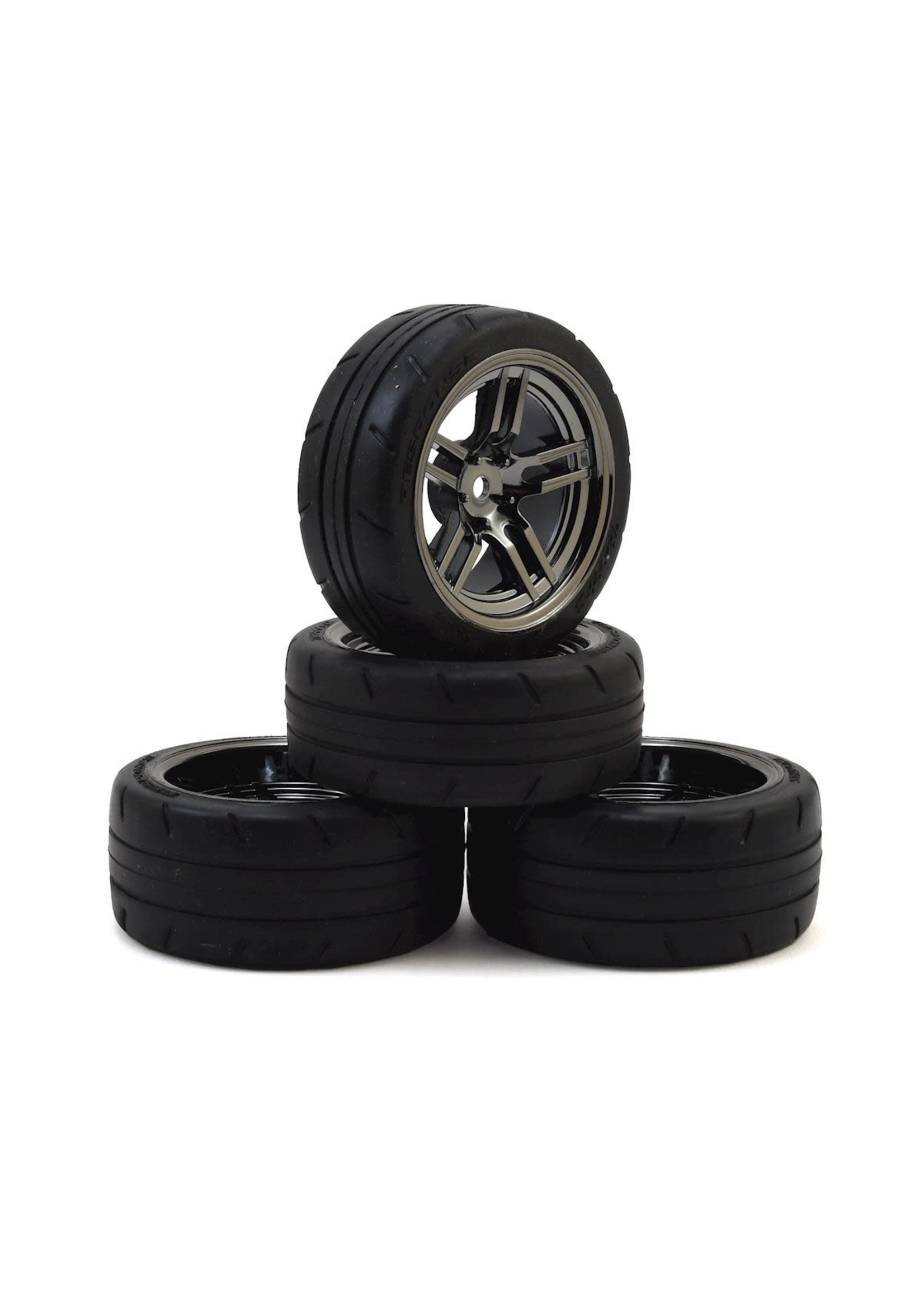 Traxxas Traxxas Front/Rear Tires/Black Chrome Wheels Assembled