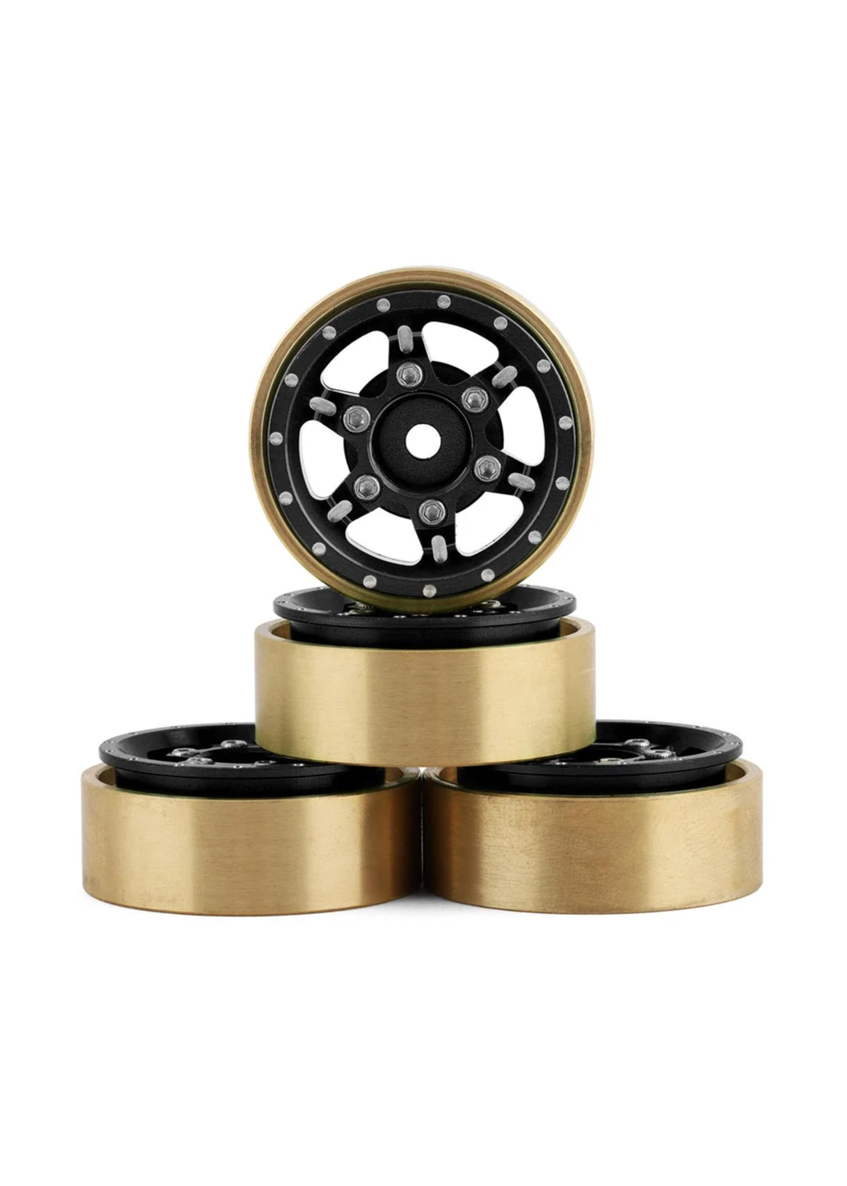 Samix SAMSCX24-6670BK Samix SCX24 Aluminum & Brass Adjustable Offset 1.0" Beadlock Wheels (Black) (4)