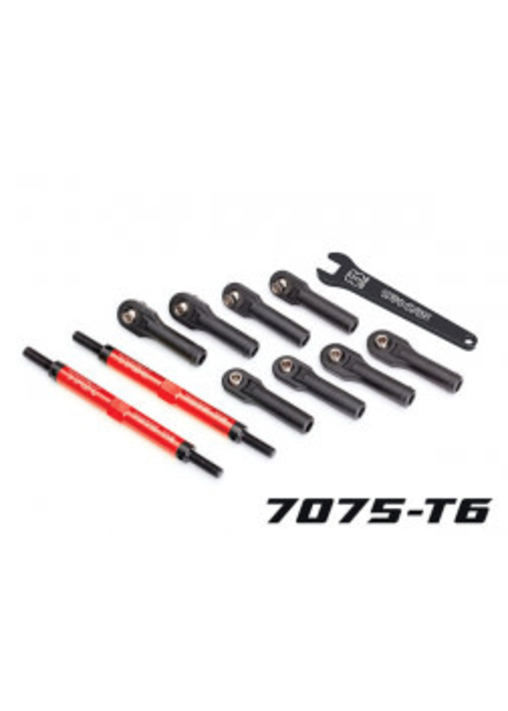 Traxxas 8638R Toe links, E-Revo VXL (TUBES red-anodized, 7075-T6 aluminum, stronger than titanium) (144mm) (2)/ rod ends, assembled with steel hollow balls (8)/ aluminum wrench, 8mm (1)