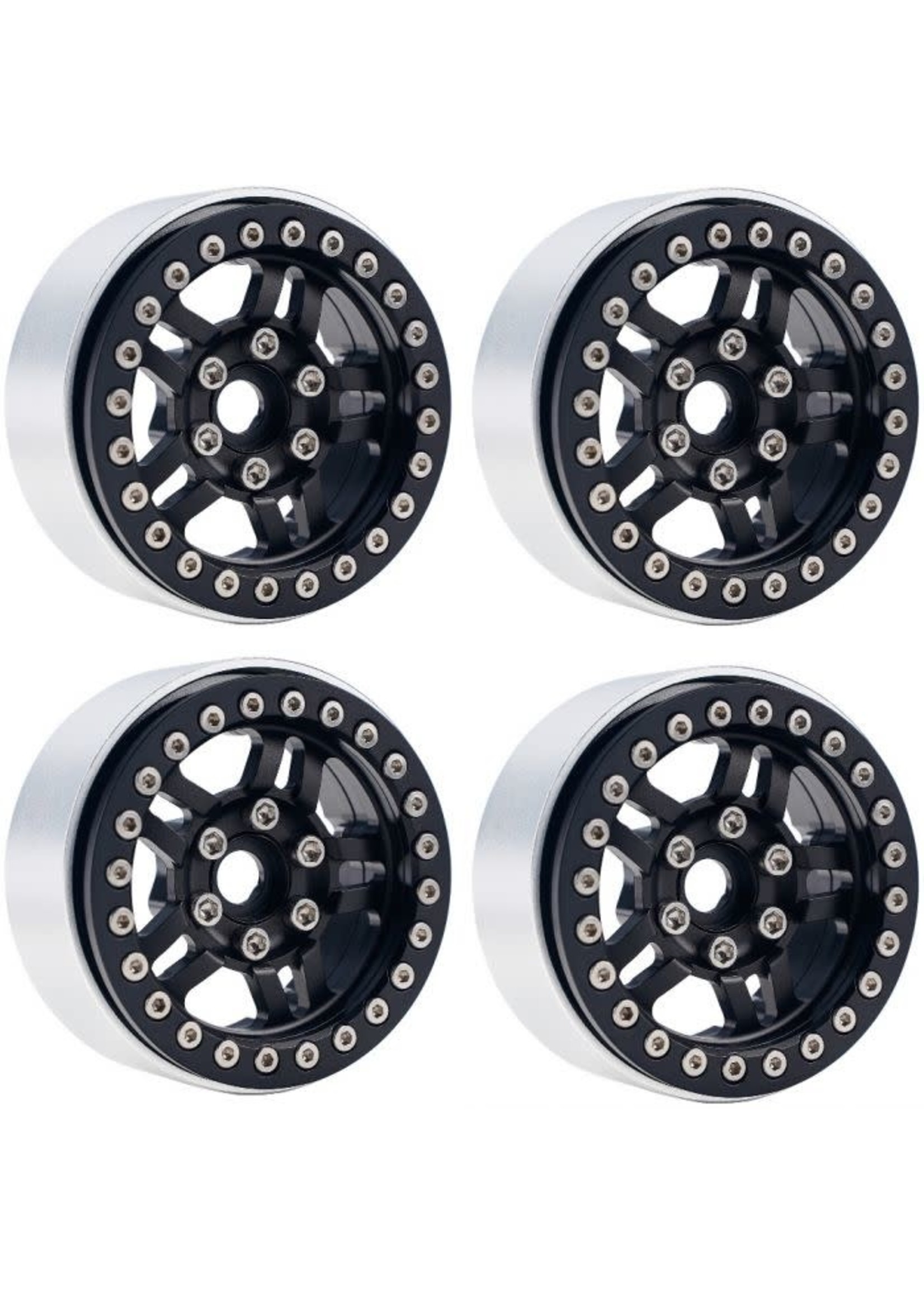 Power Hobby Powerhobby B4 Aluminum 1.9 Beadlock Wheels 9mm Hubs Black (4) 1/10 Rock Crawler