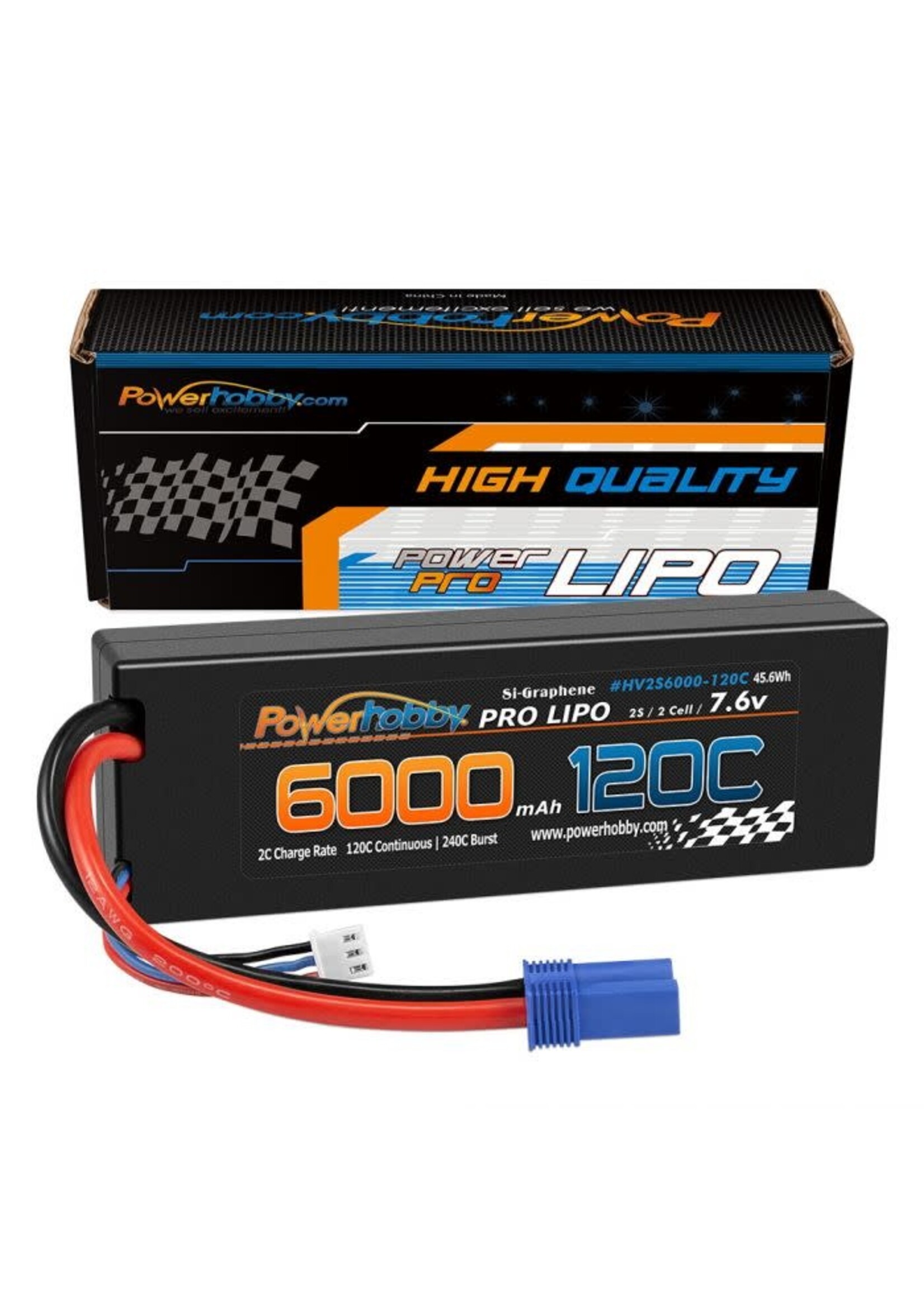 Power Hobby PHB2S6000120CEC5 Powerhobby 2S 7.6V HV + Graphene 6000MAh 120c Lipo Battery w EC5 Plug