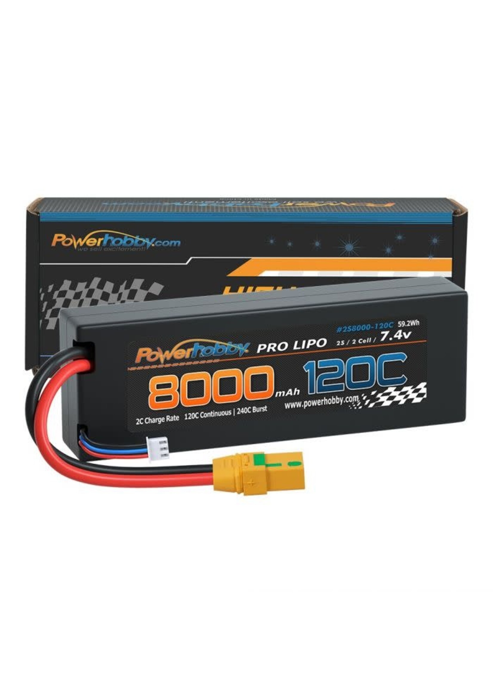 Power Hobby PHB2S8000120XT90 Powerhobby 2S 7.4V 8000MAH 120C Graphene + Lipo Battery XT90 Hard Case