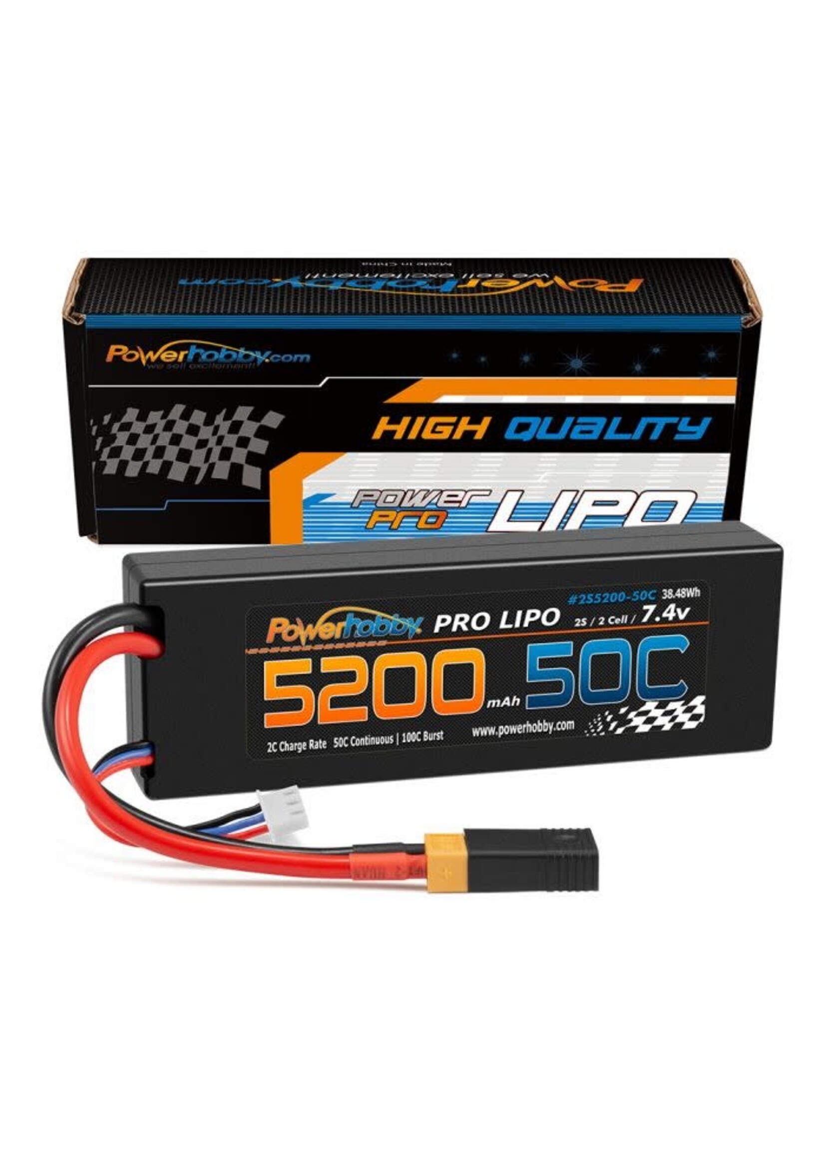 Power Hobby PHB2S520050XT60 Powerhobby 2s 7.4v 5200mah 50c Lipo Battery w XT60 Plug + Traxxas Adapter