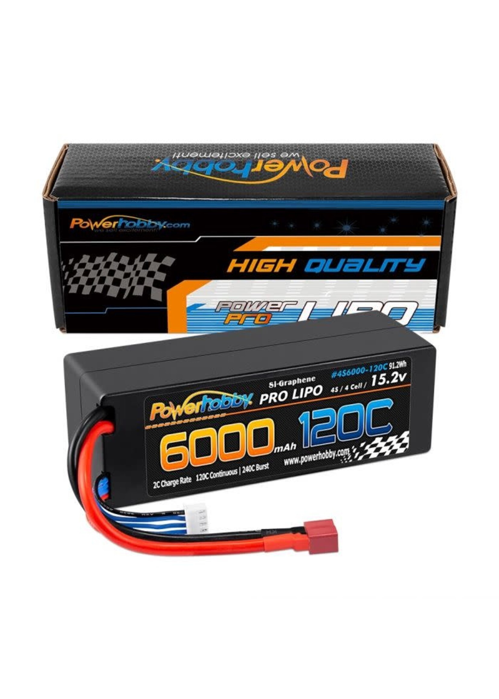 Power Hobby PHB4S6000120DNS Powerhobby 4s 15.2v 6000MAH 120C Graphene + HV Lipo Battery Deans Plug Hard Case