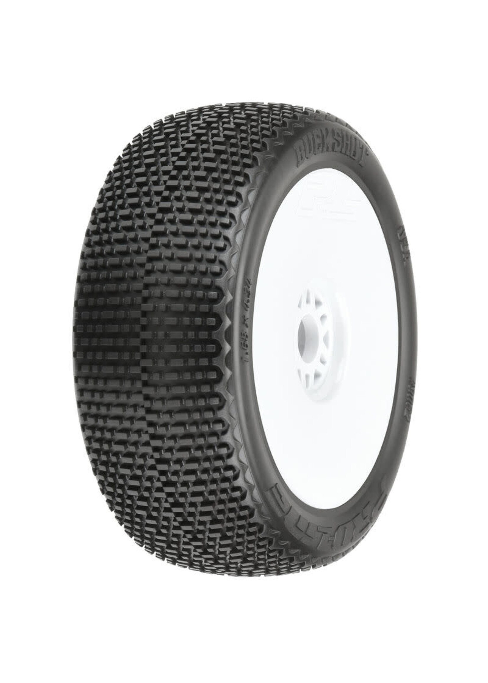 Pro-Line PRO9062233 Pro-Line Buck Shot Pre-Mounted 1/8 Buggy Tires (White) (2) (S3) w/Velocity V2 Wheel
