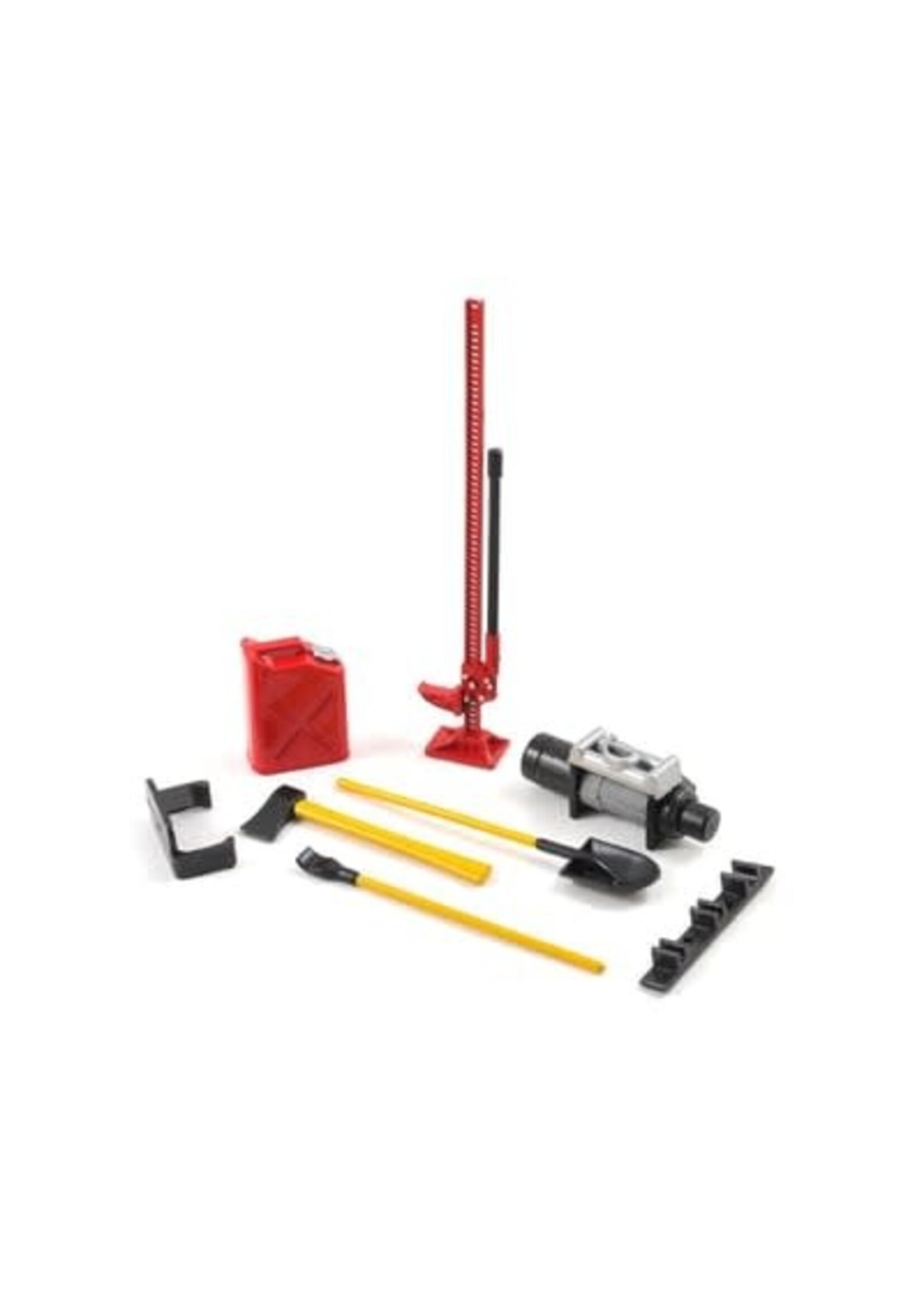 Yeah Racing YEA-YA-0356RD Yeah Racing 6-Piece Scale Tool Set (Red) w/Axe, Shovel, Oil Tank, Jack, Winch