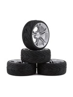 Yeah Racing Yeah Racing Spec T Pre-Mounted On-Road Touring Tires w/MS Wheels (Silver) (4) w/12mm Hex & 3mm Offset