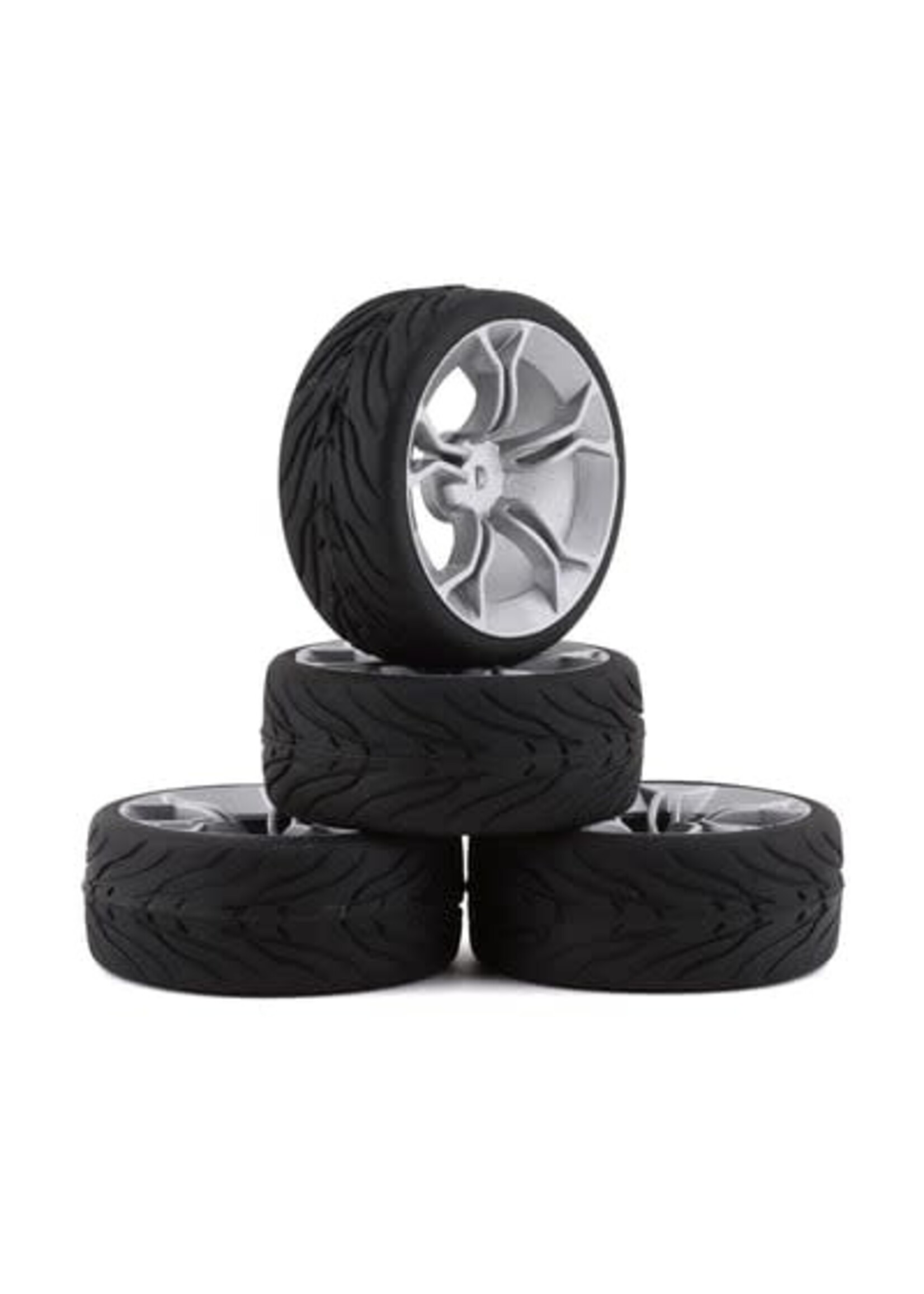 Yeah Racing YEA-WL-0104 Yeah Racing Spec T Pre-Mounted On-Road Touring Tires w/MS Wheels (Silver) (4) w/12mm Hex & 3mm Offset