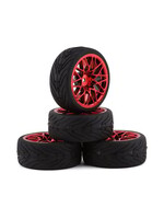 Yeah Racing Yeah Racing Spec T Pre-Mounted On-Road Touring Tires w/LS Wheels (Red) (4) w/12mm Hex & 3mm Offset