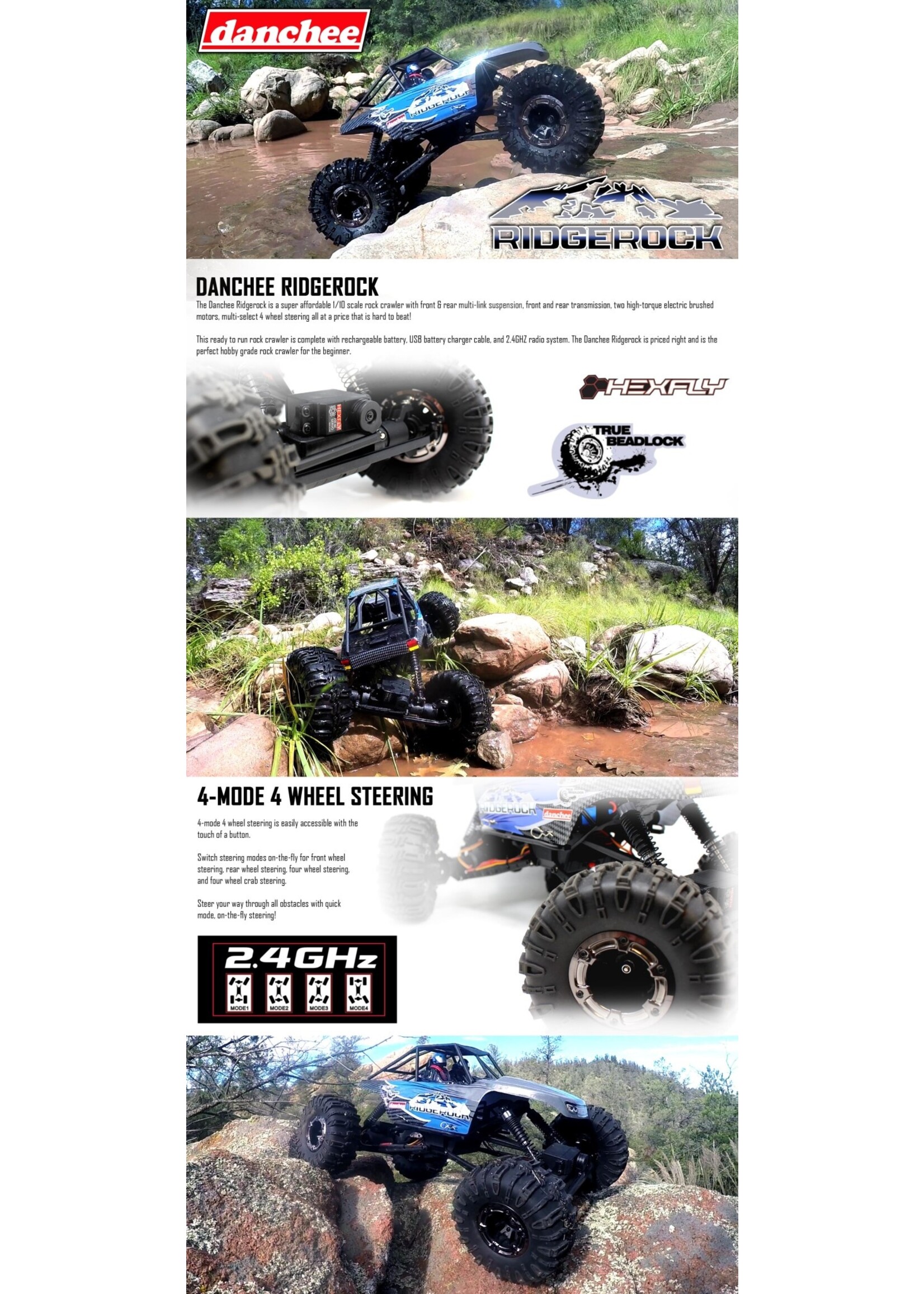 Redcat Racing Danchee Ridgerock RC Crawler - 4 Wheel Steering - 1:10 Brushed Rock Crawler