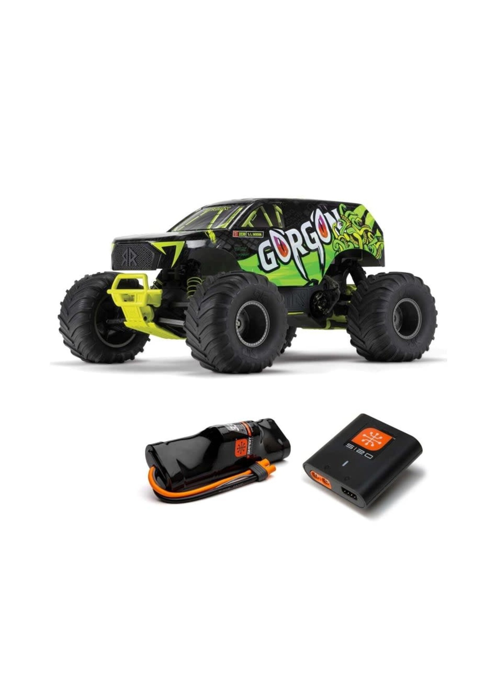 ARRMA ARA3230ST1 ARRMA 1/10 GORGON 4X2 MEGA 550 Brushed Monster Truck RTR with Battery & Charger, Yellow
