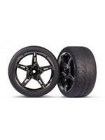 Traxxas Tires & wheels, assembled, glued (split-spoke black chrome wheels, 2.1" Response tires) (extra wide, rear) (2)