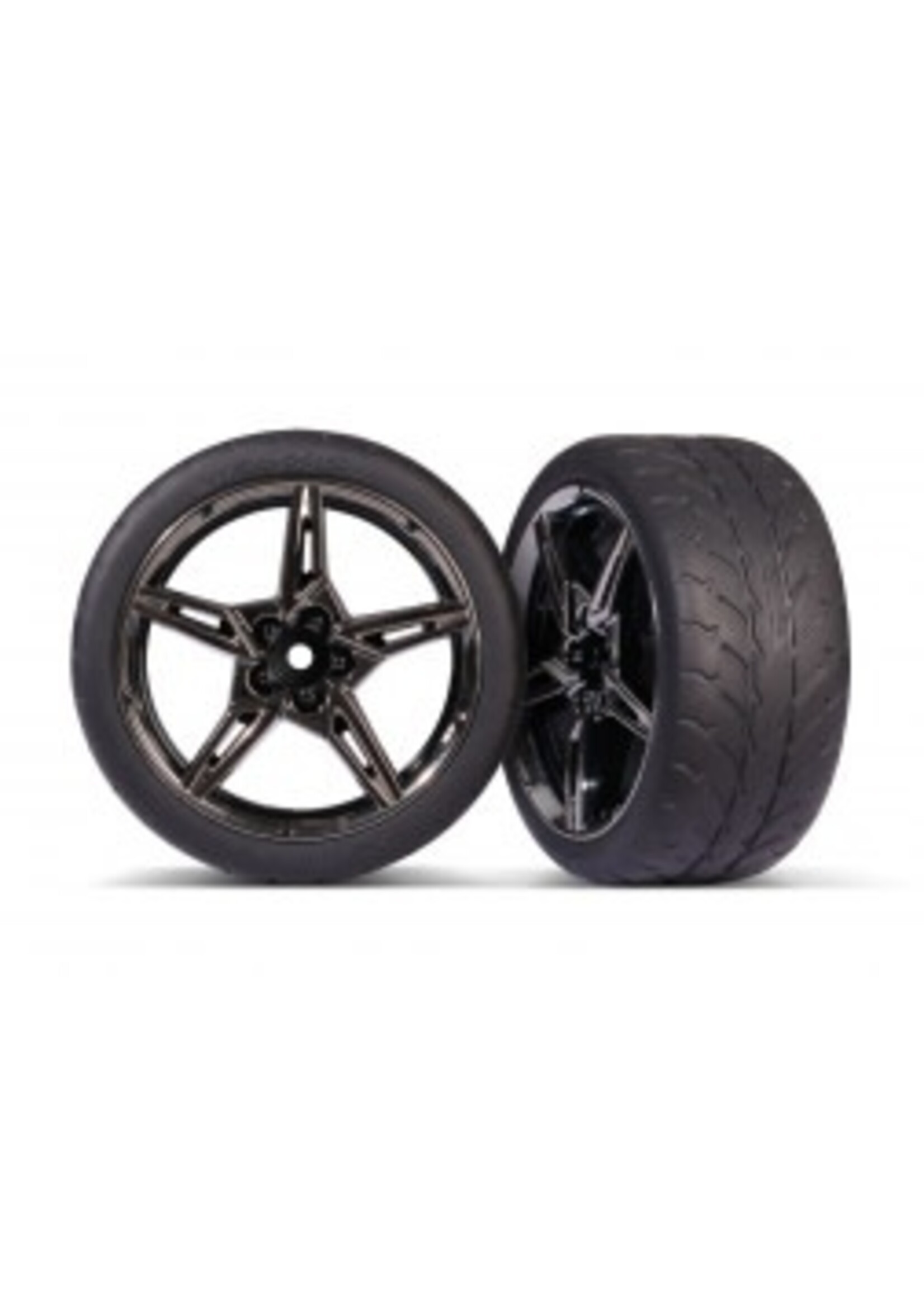 Traxxas 9371 Tires & wheels, assembled, glued (split-spoke black chrome wheels, 2.1" Response tires) (extra wide, rear) (2)