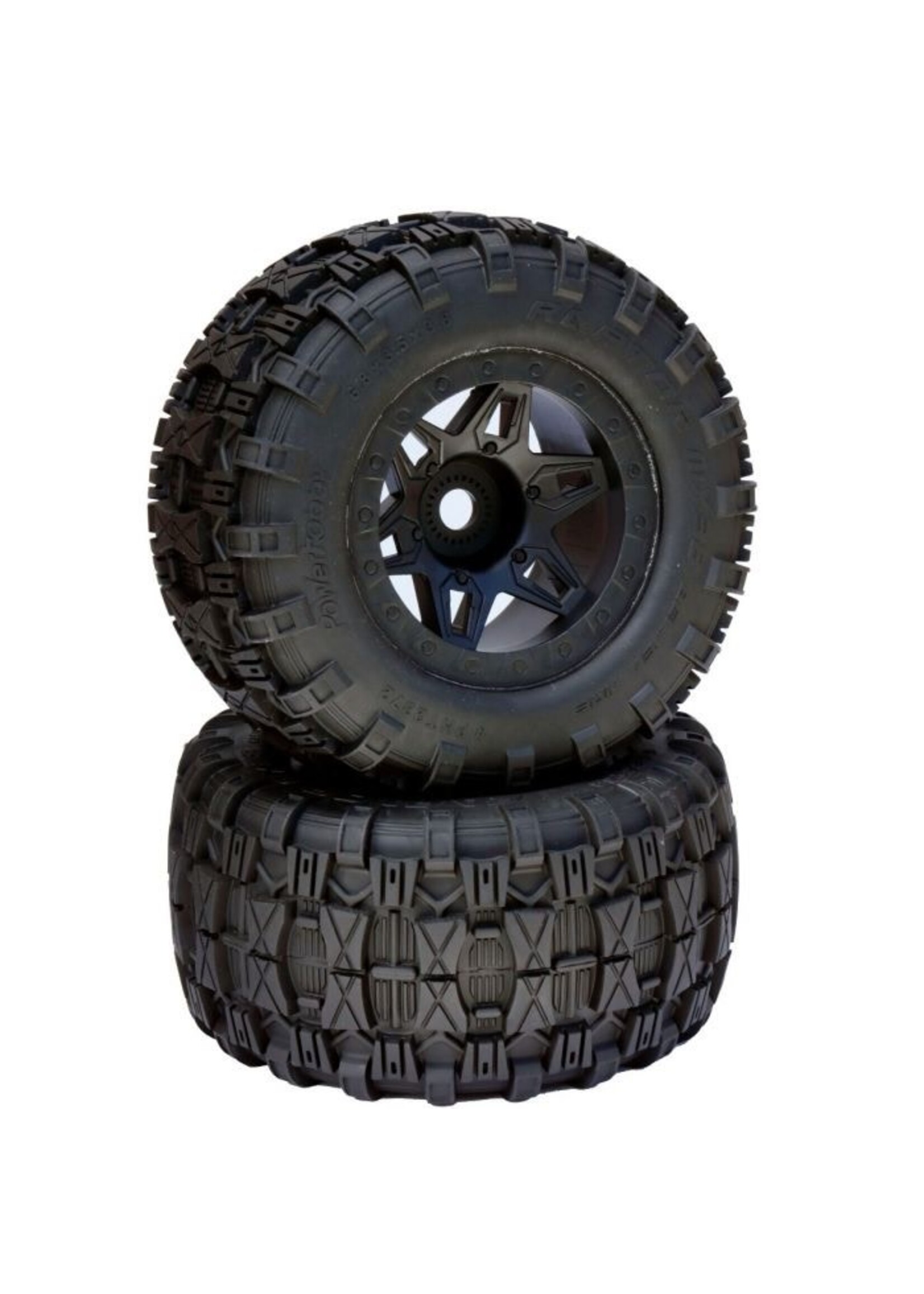Power Hobby PHT2372-B Powerhobby 1/8 Raptor 3.8” Belted All Terrain Tires 17MM Mounted Black