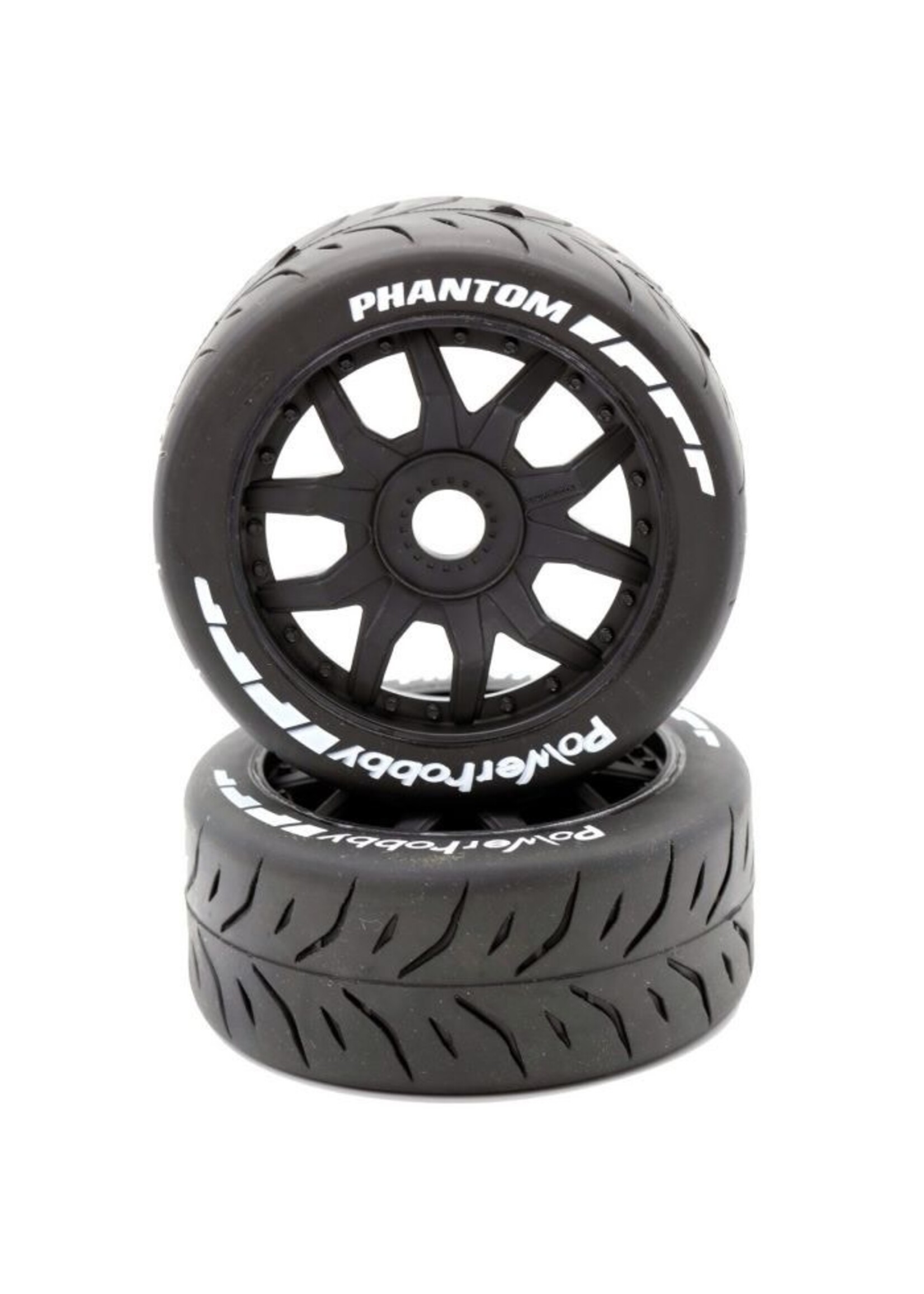 Power Hobby PHT2402-MB Powerhobby 1/8 GT Phantom Belted Mounted Tires 17mm Medium Black Wheels