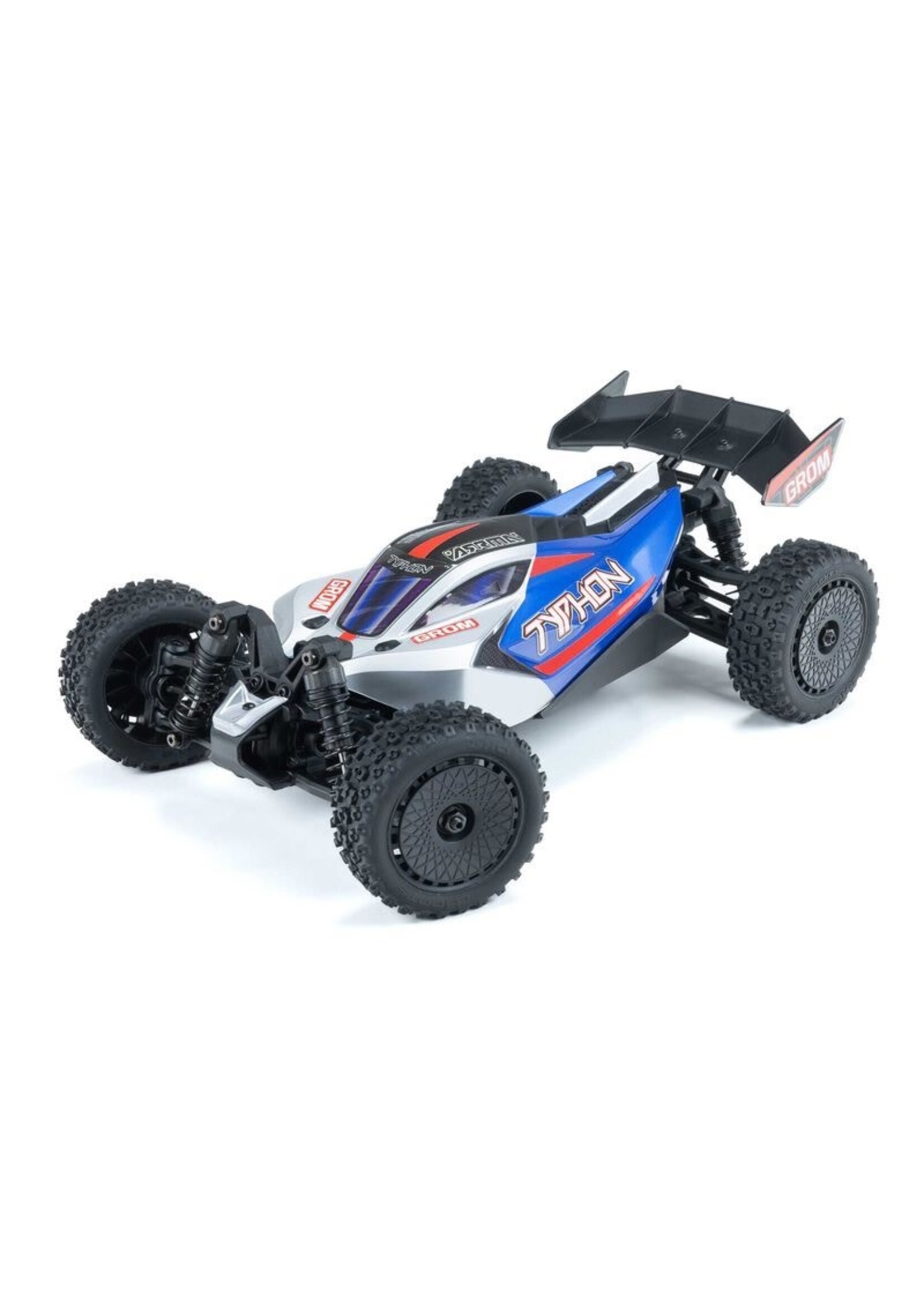 ARRMA ARA2106T1 TYPHON GROM MEGA 380 Brushed 4X4 Small Scale Buggy RTR with Battery & Charger, Blue/Silver