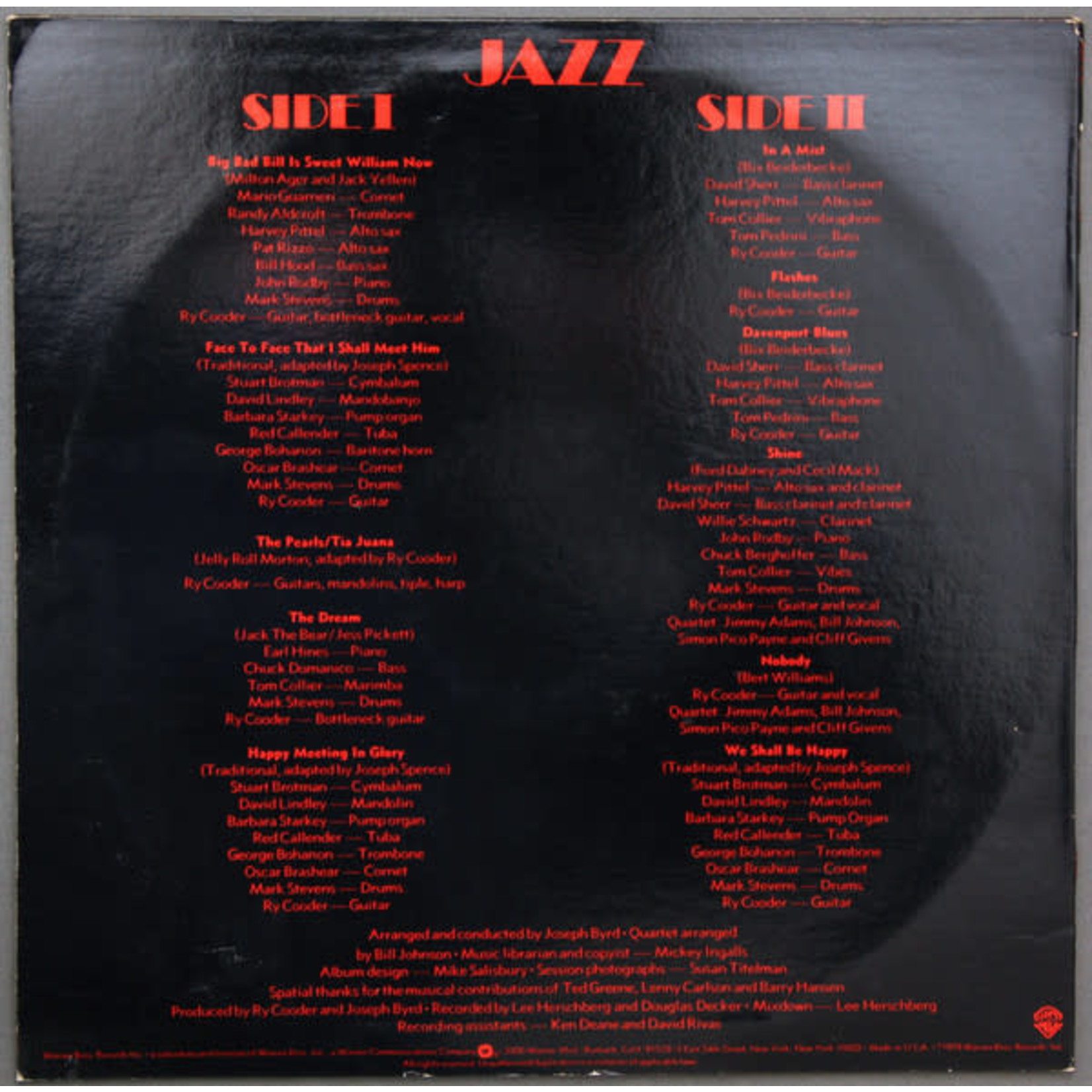 Warner Bros Ry Cooder - Jazz (LP) {VG+/VG+}