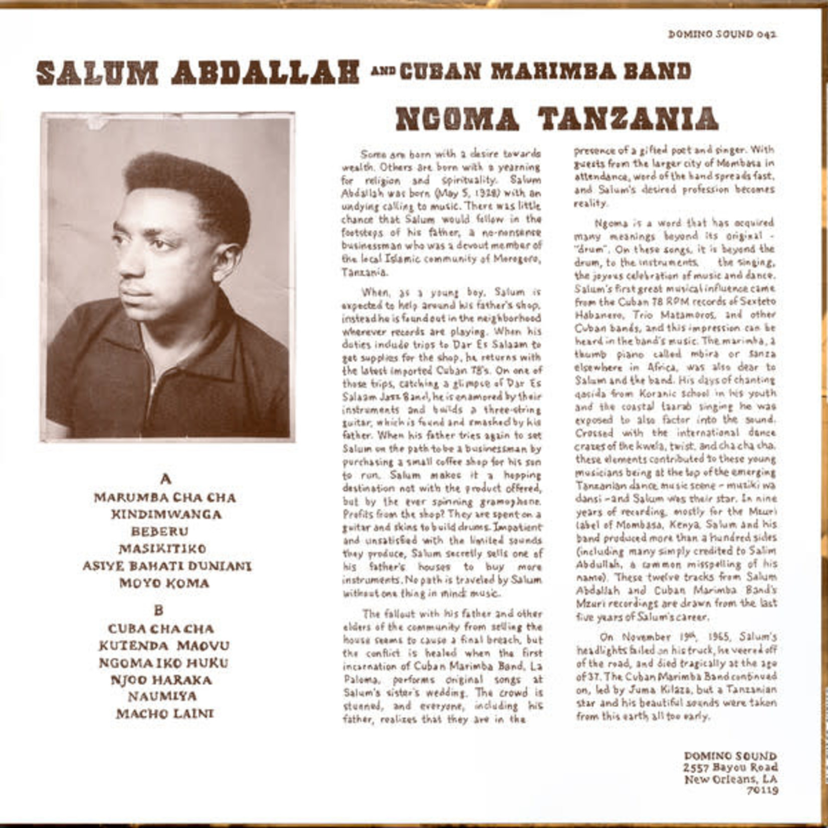 Salum Abdallah & Cuban Marimba Band - Ngoma Tanzania (LP)