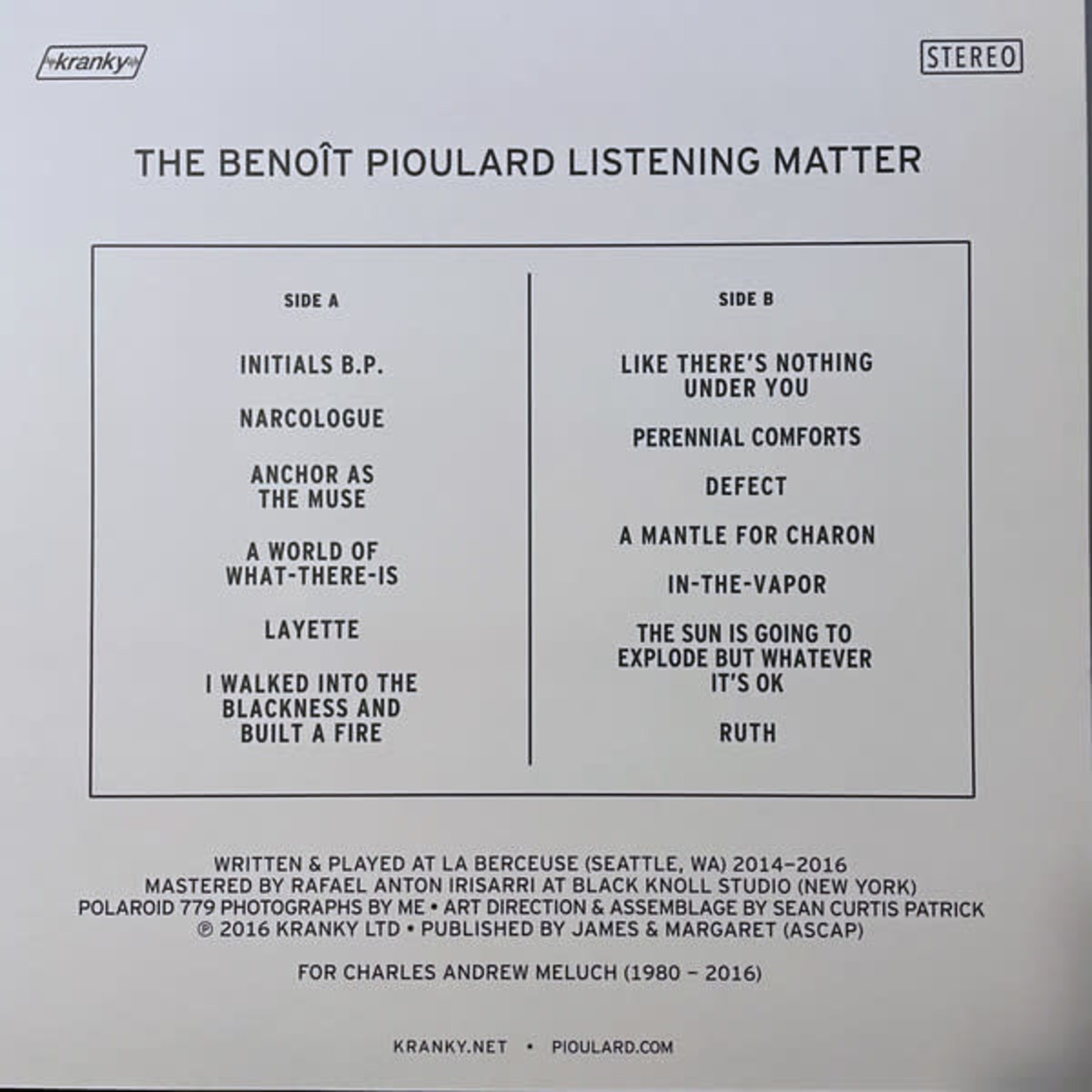 Kranky Benoit Pioulard - The Benoit Pioulard Listening Matter (LP) [45RPM]