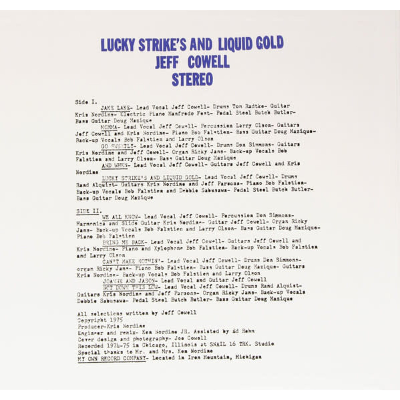 Numero Group Jeff Cowell - Lucky Strikes & Liquid Gold (LP)