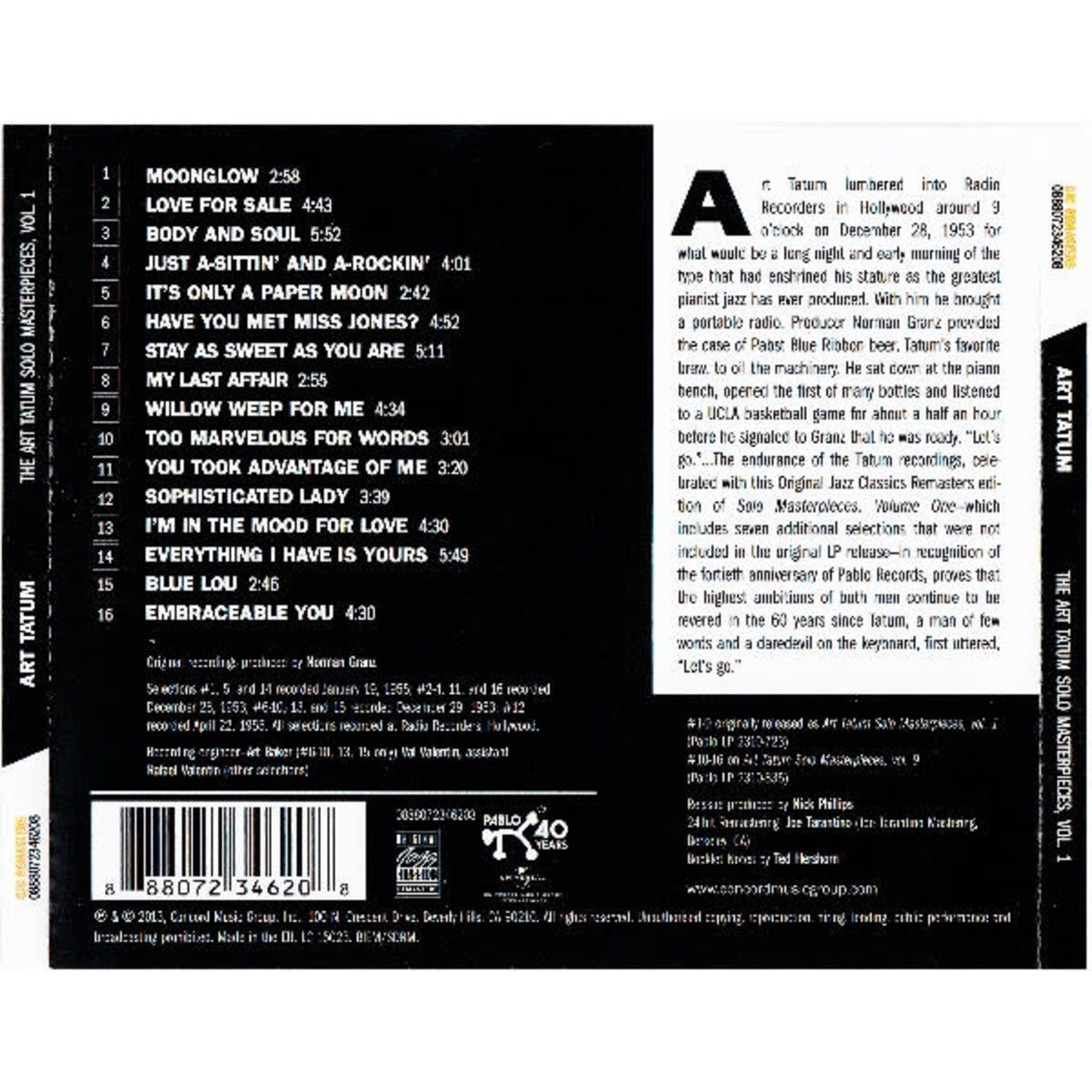 Original Jazz Classics Art Tatum - The Art Tatum Solo Masterpieces, Vol 1 (CD)