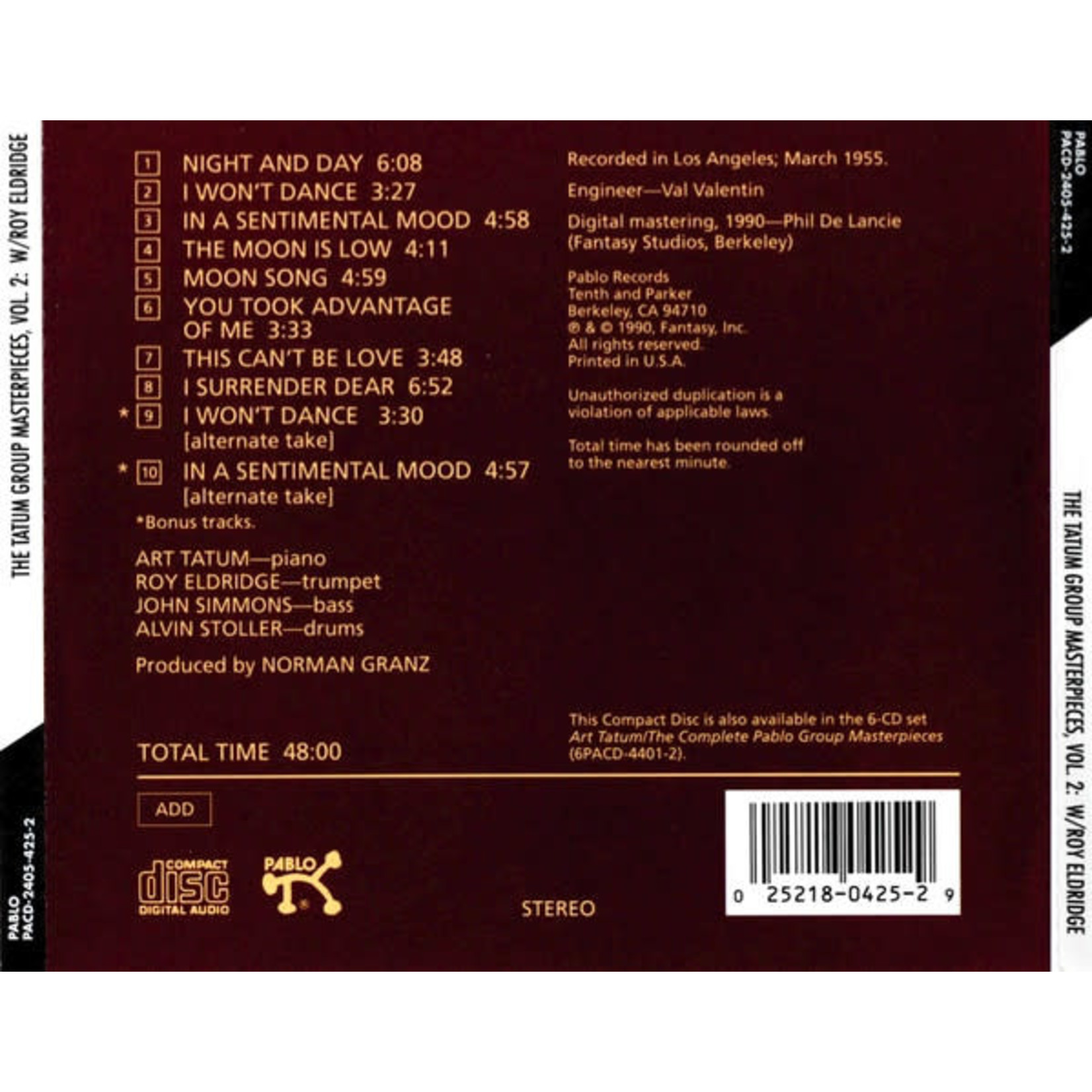 Art Tatum - The Tatum Group Masterpieces, Vol 2 (CD)