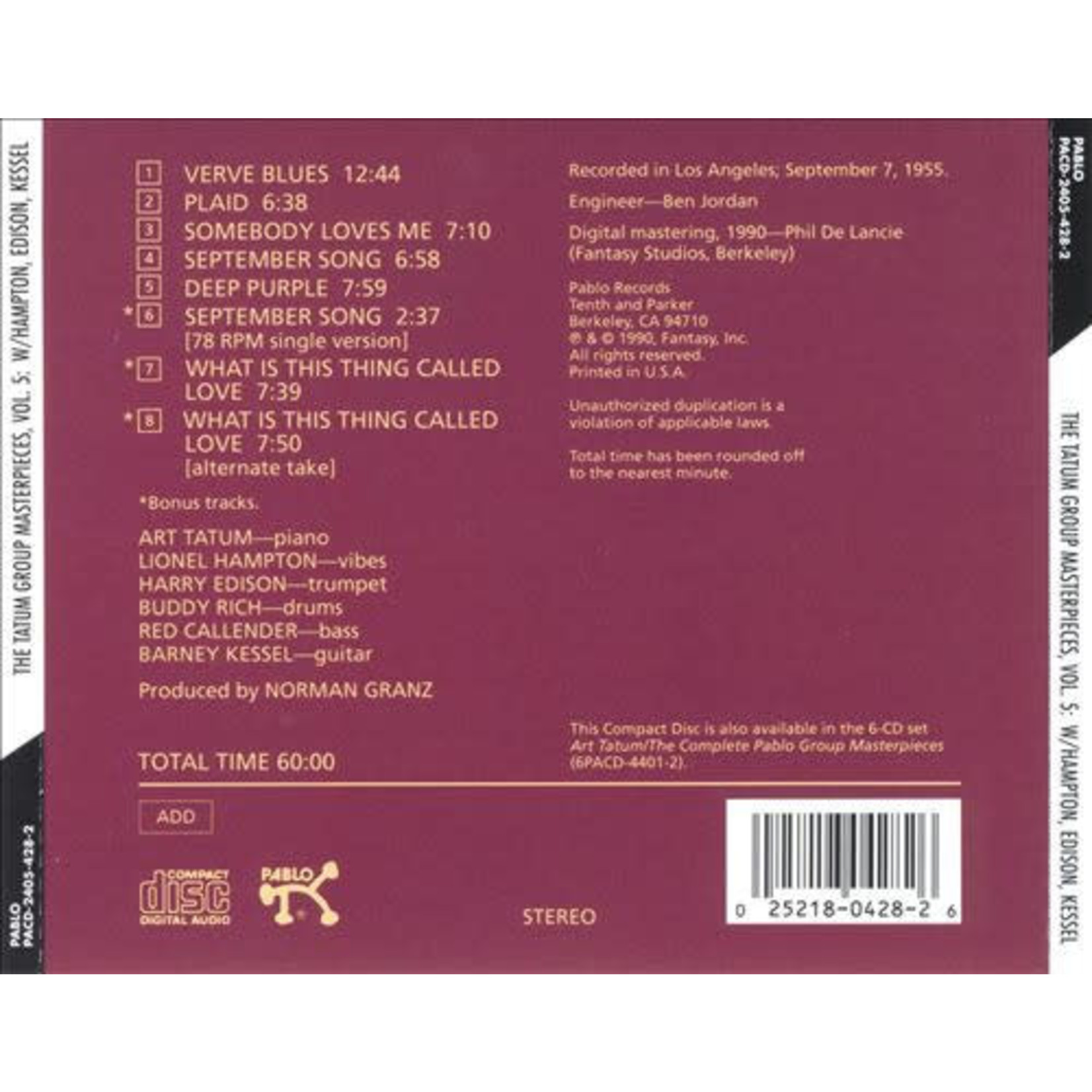 Art Tatum - The Tatum Group Masterpieces, Vol 5 (CD)