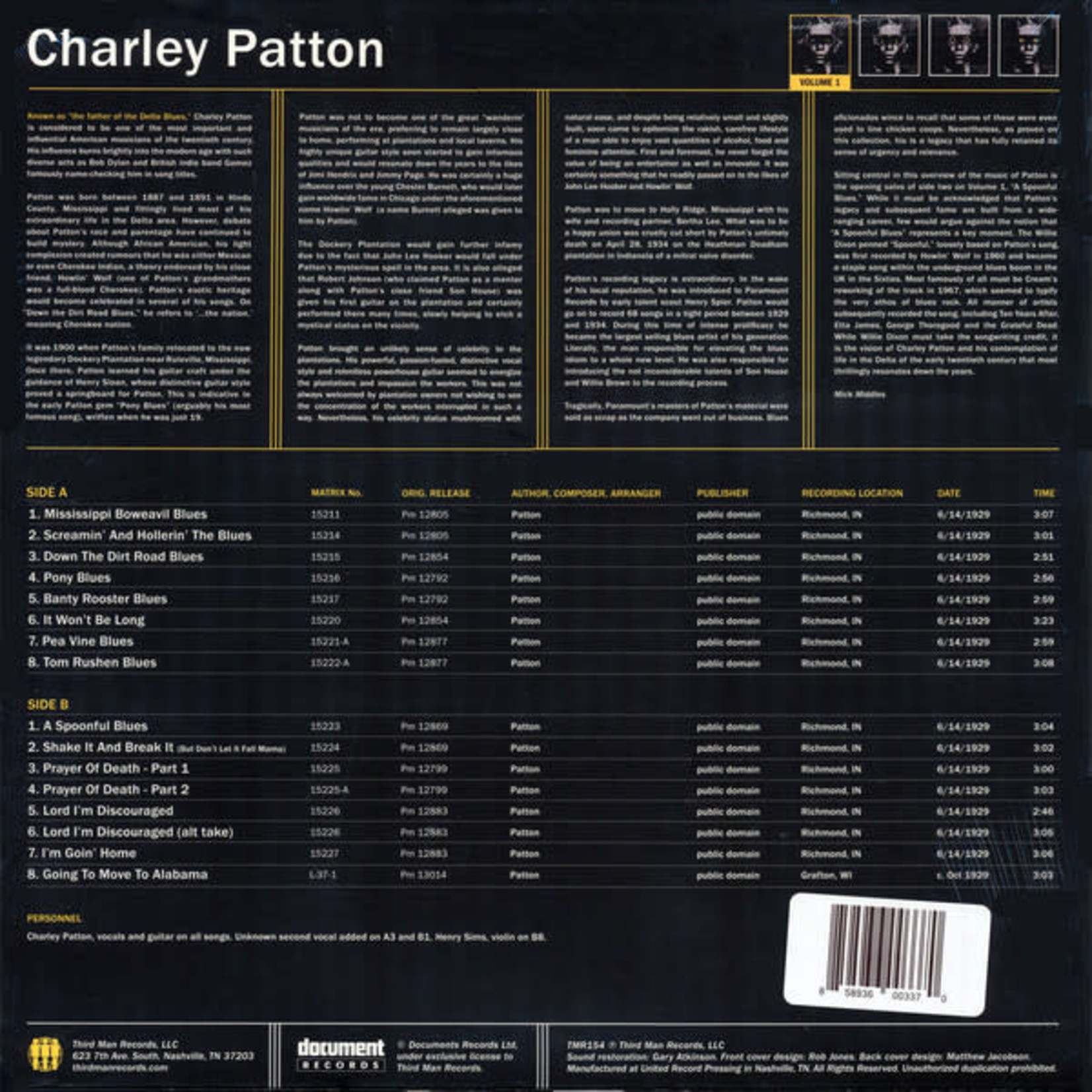 Third Man Charley Patton - Complete Recorded Works, Vol 1 (LP)