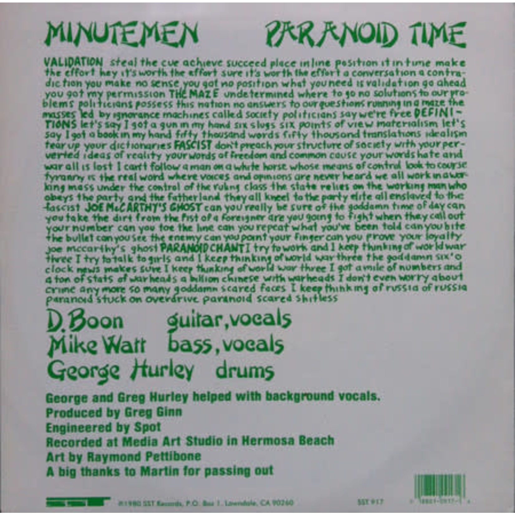 SST Minutemen - Paranoid Time (10") [45RPM]