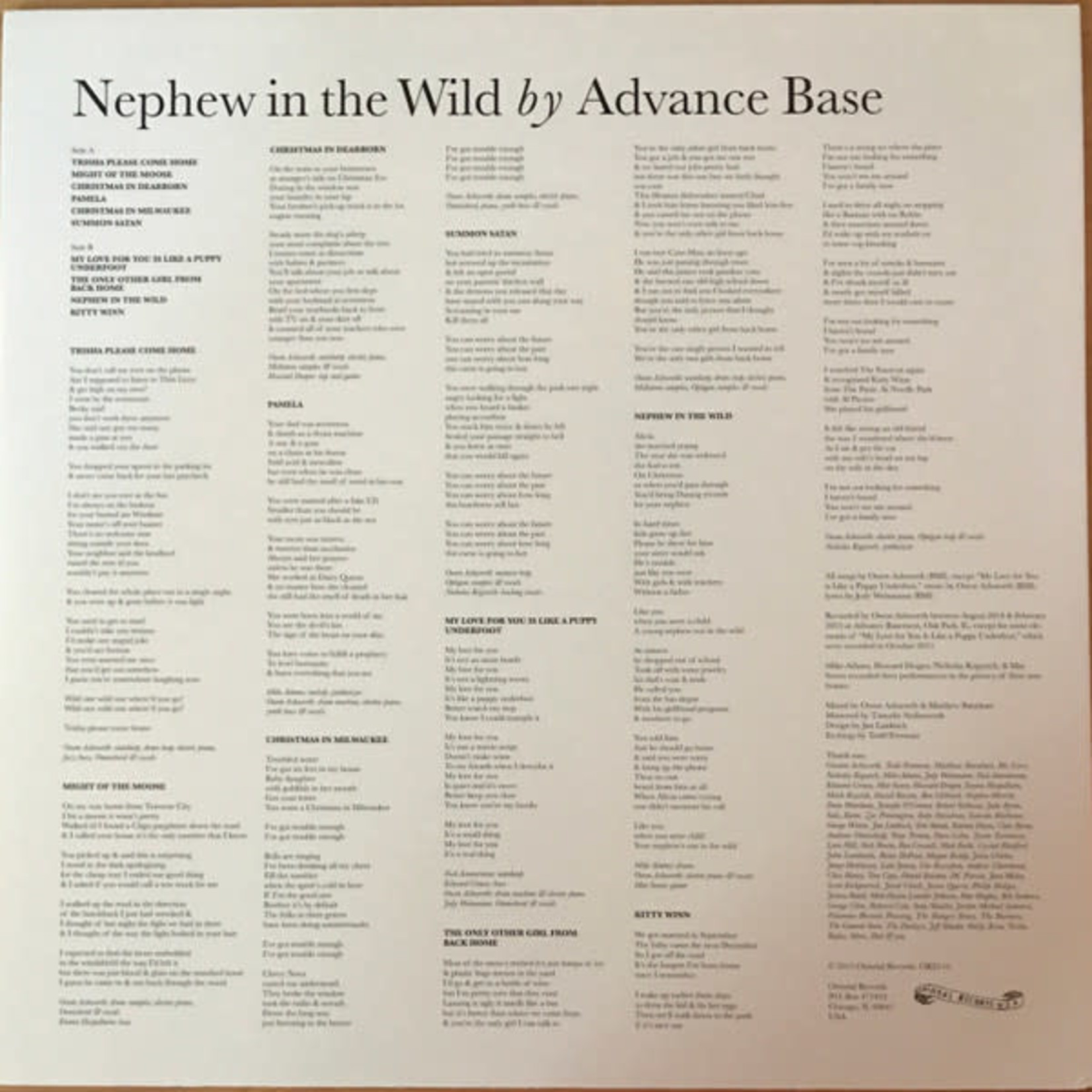 Orindal Advance Base - Nephew In The Wild (LP) [SIGNED]
