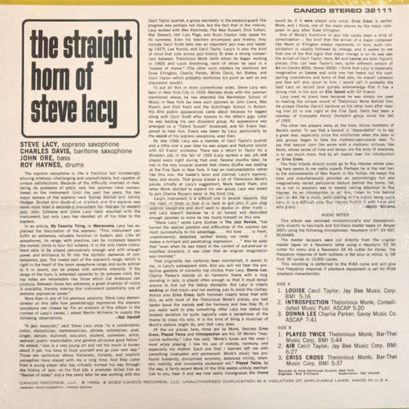 Steve Lacy - The Straight Horn Of Steve Lacy (LP)