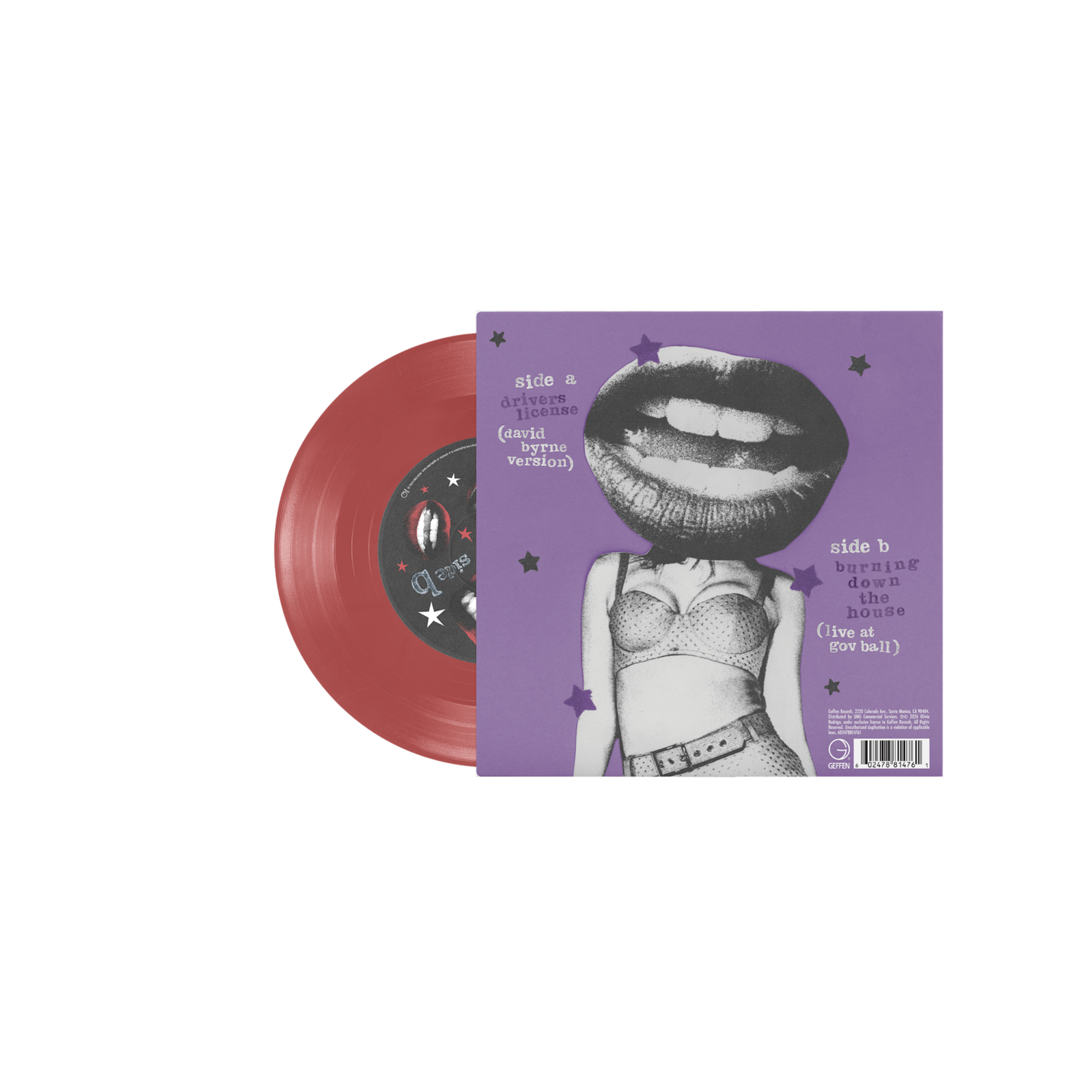 Geffen PRE-ORDER 04/03/26 | Olivia Rodrigo / David Byrne - drivers license / burning down the house (7") [Red]