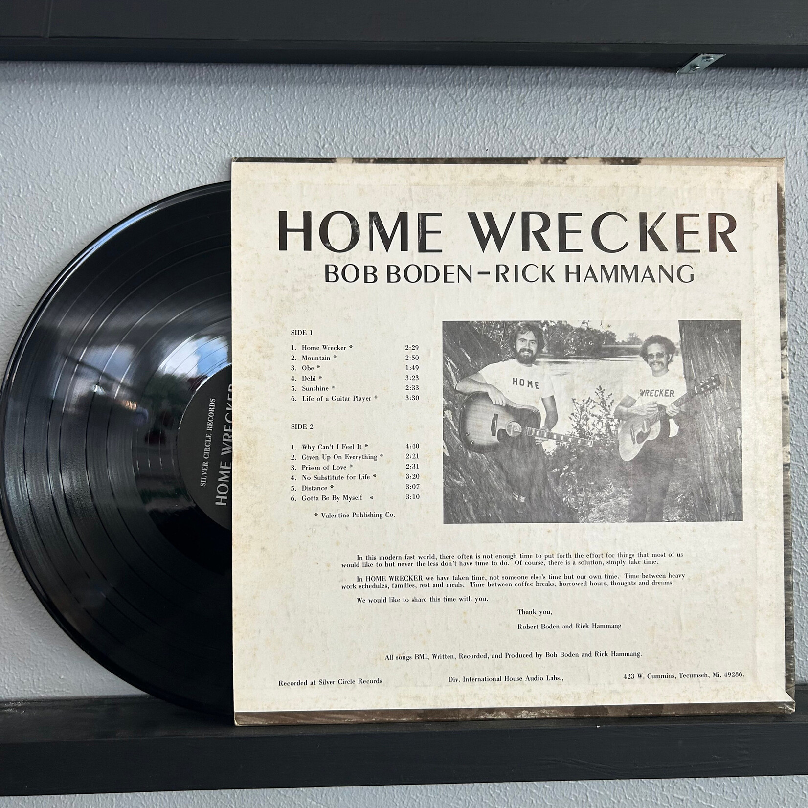 Bob Boden & Rick Hammang - Home Wrecker (LP) [1978 Private Press] {VG/VG}