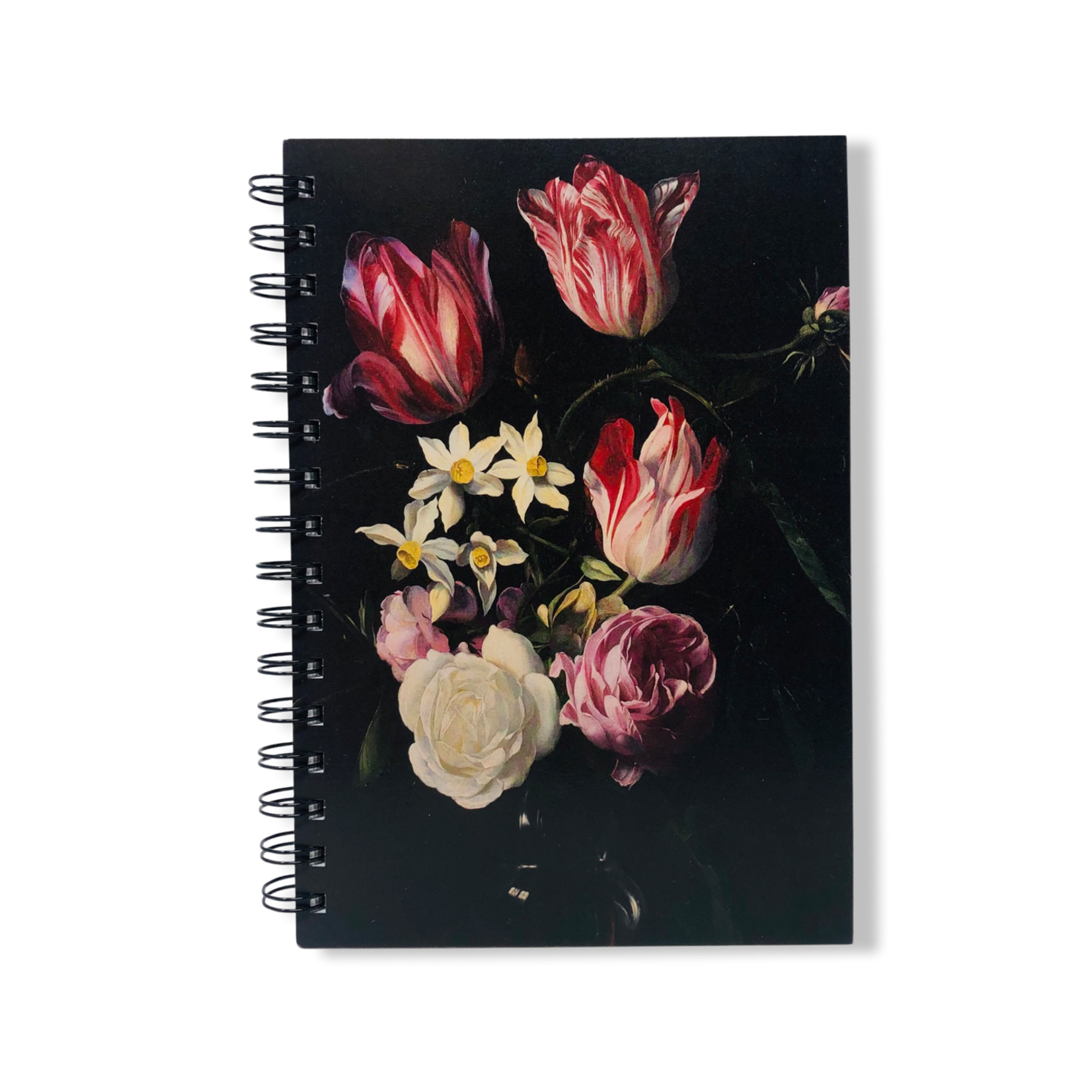 ROSES TULIPS AND NARCISSI IN GLASS SPIRAL NTBK