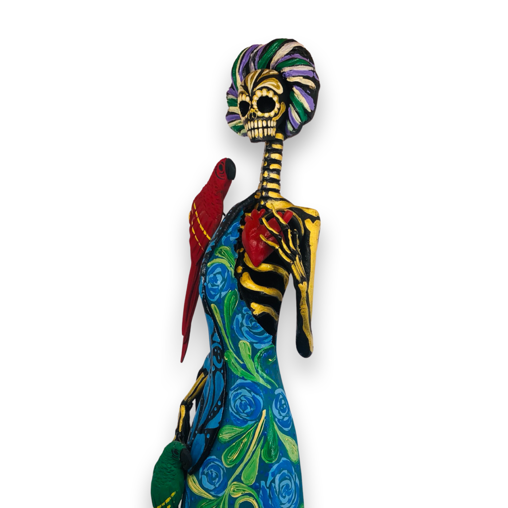 MANOS CON ARTE CATRINA IN BLUE DRESS WITH MACAW 55CM