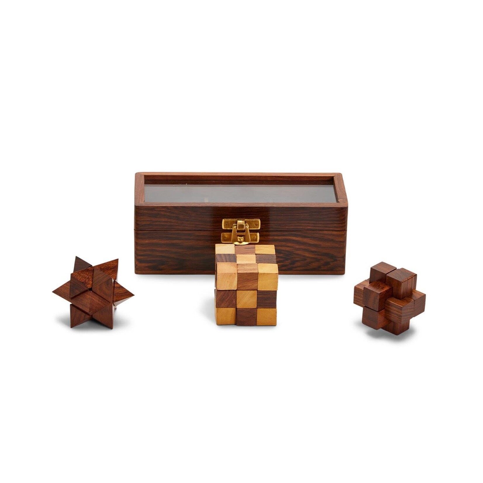 TWOS COMPANY WOOD CRAFTED PUZZLES IN STORAGE BOX